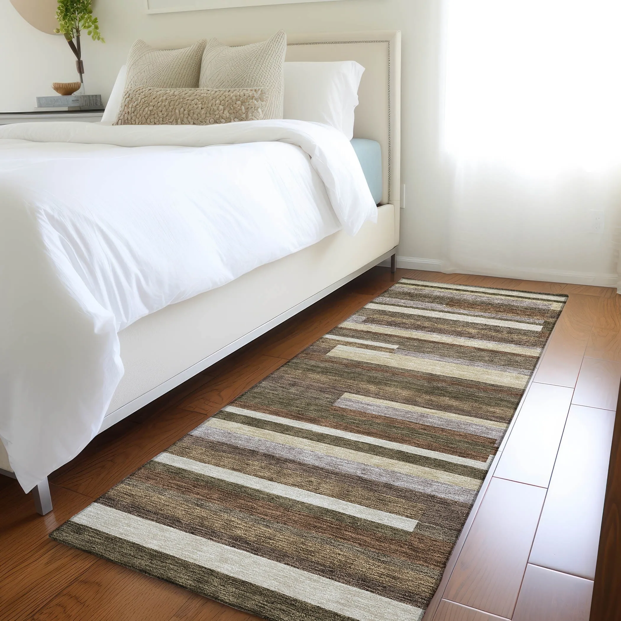 Machine Washable Indoor/ Outdoor Chantille Contempory Stripe Rug