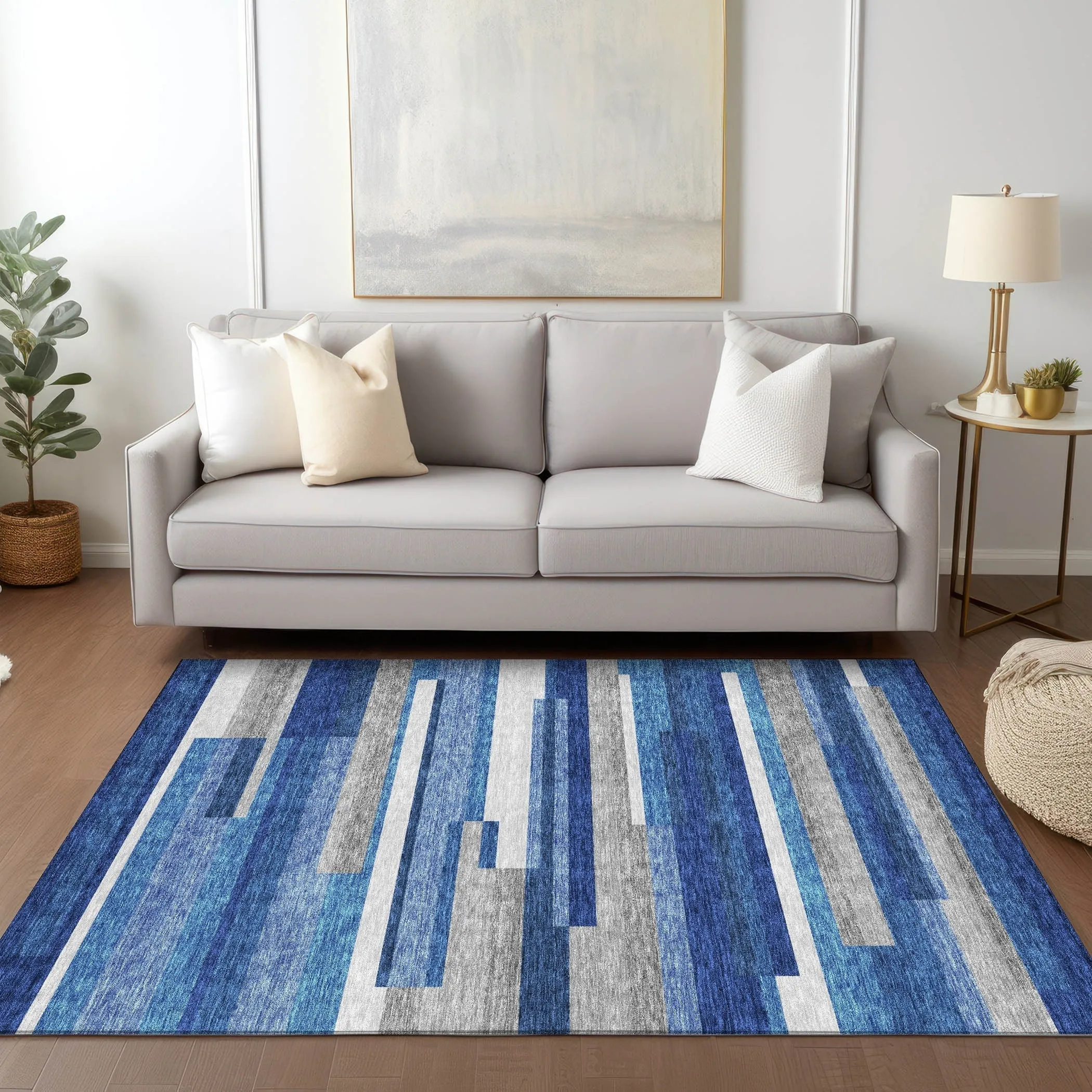 Machine Washable Indoor/ Outdoor Chantille Contempory Stripe Rug
