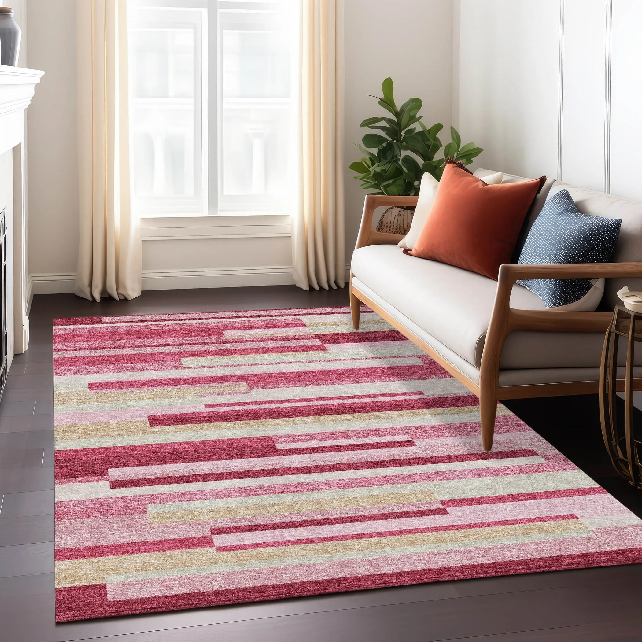Machine Washable Indoor/ Outdoor Chantille Contempory Stripe Rug