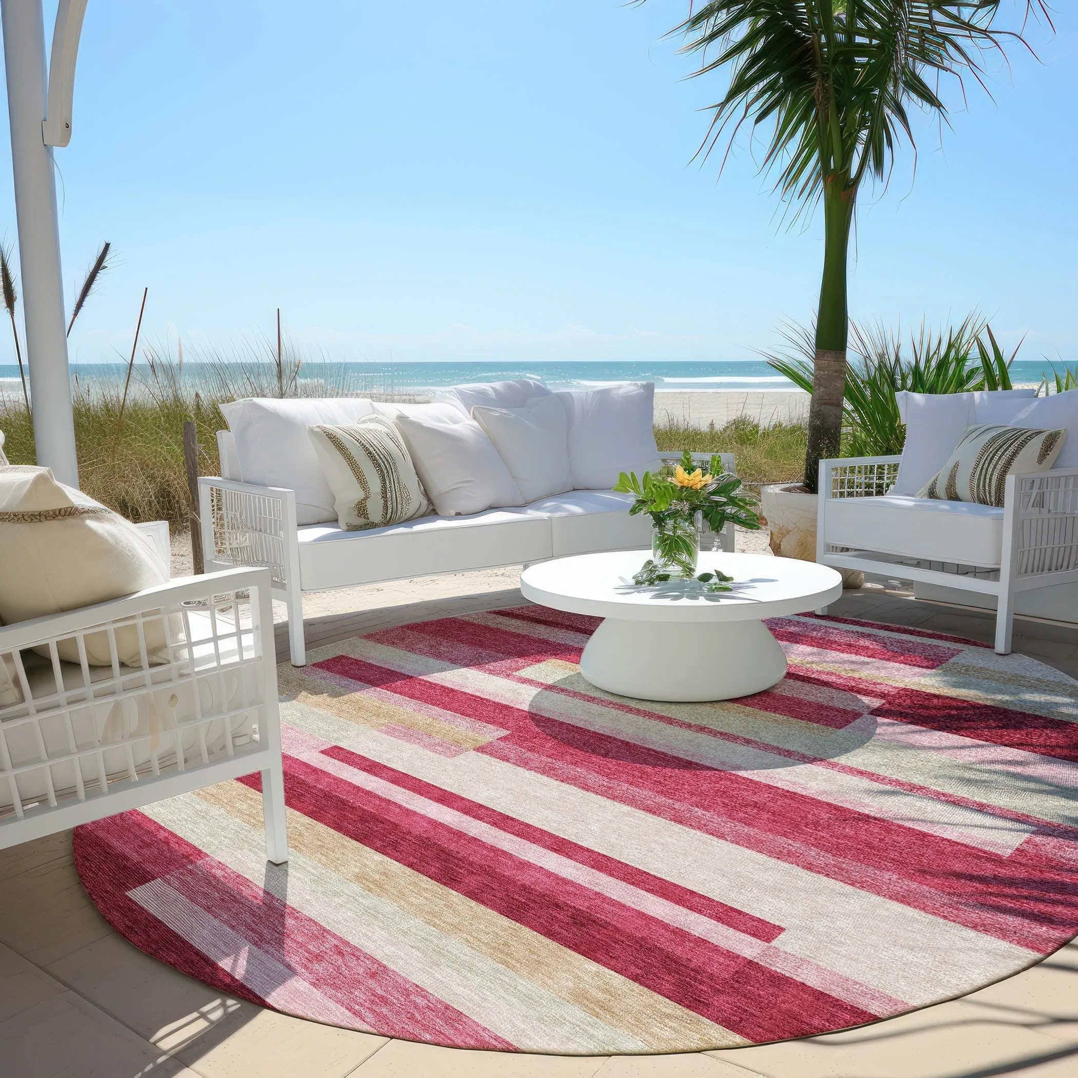 Machine Washable Indoor/ Outdoor Chantille Contempory Stripe Rug