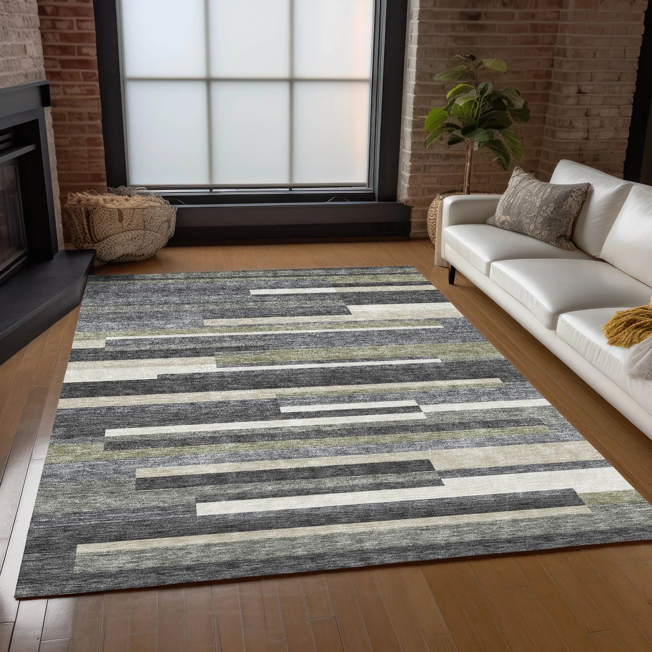 Machine Washable Indoor/ Outdoor Chantille Contempory Stripe Rug