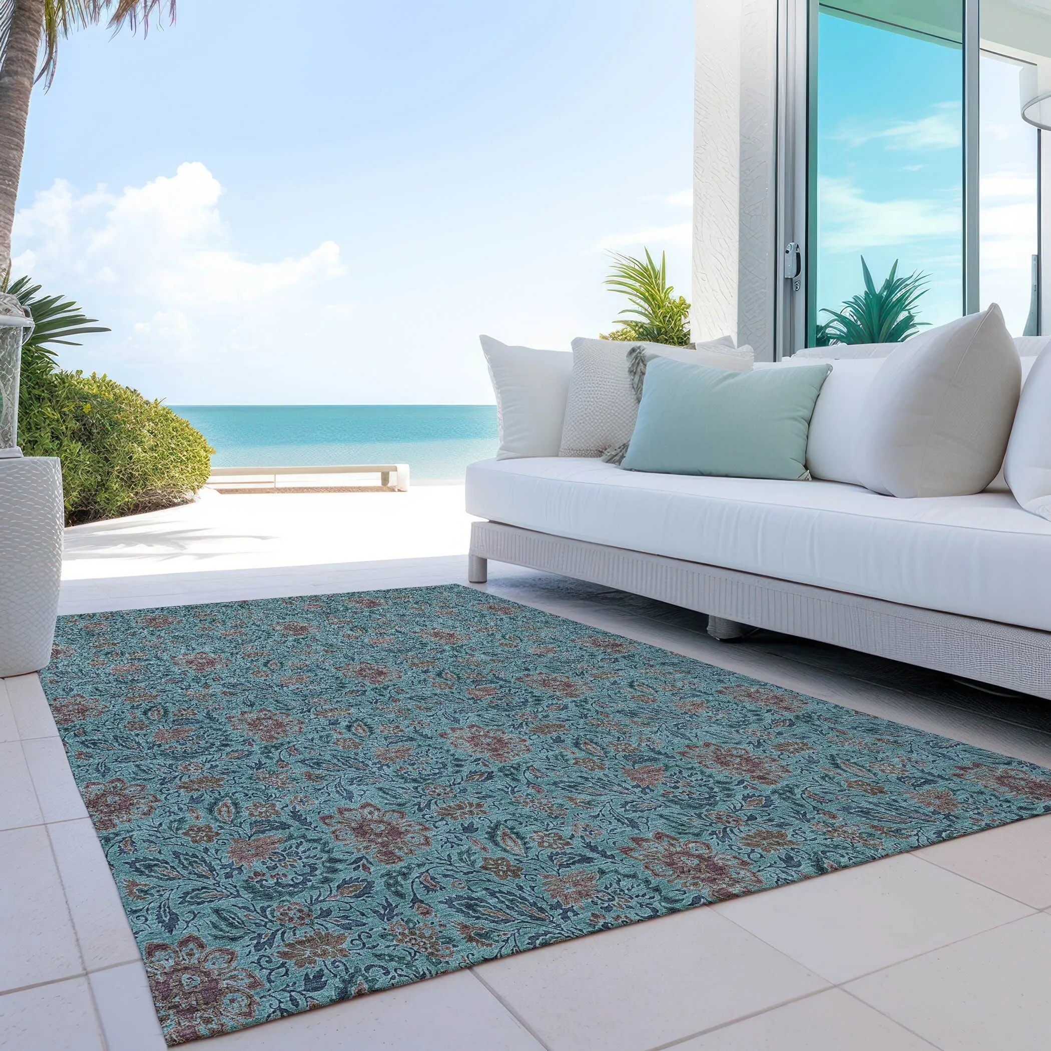 Machine Washable Indoor/ Outdoor Chantille Farmhouse Floral Rug