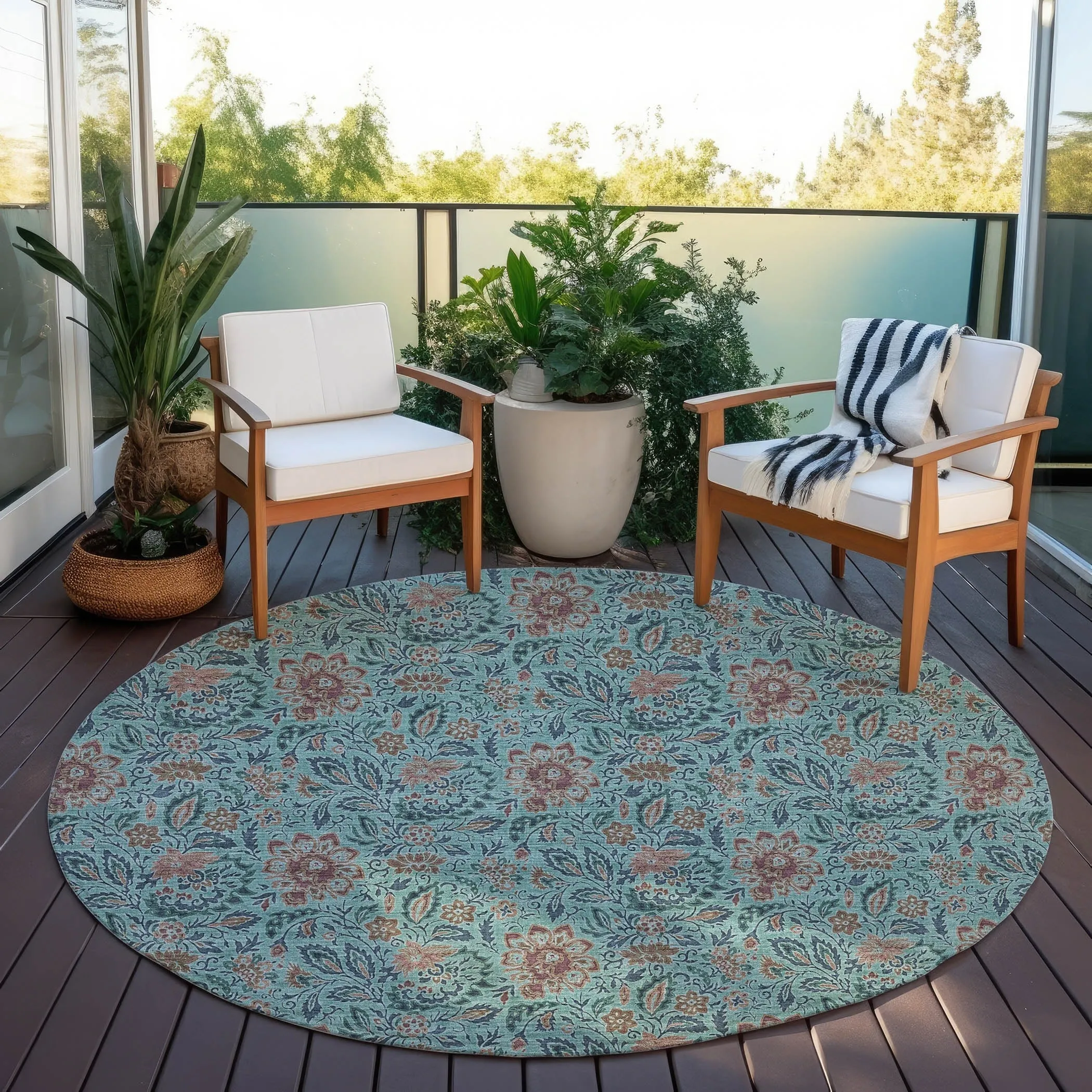 Machine Washable Indoor/ Outdoor Chantille Farmhouse Floral Rug