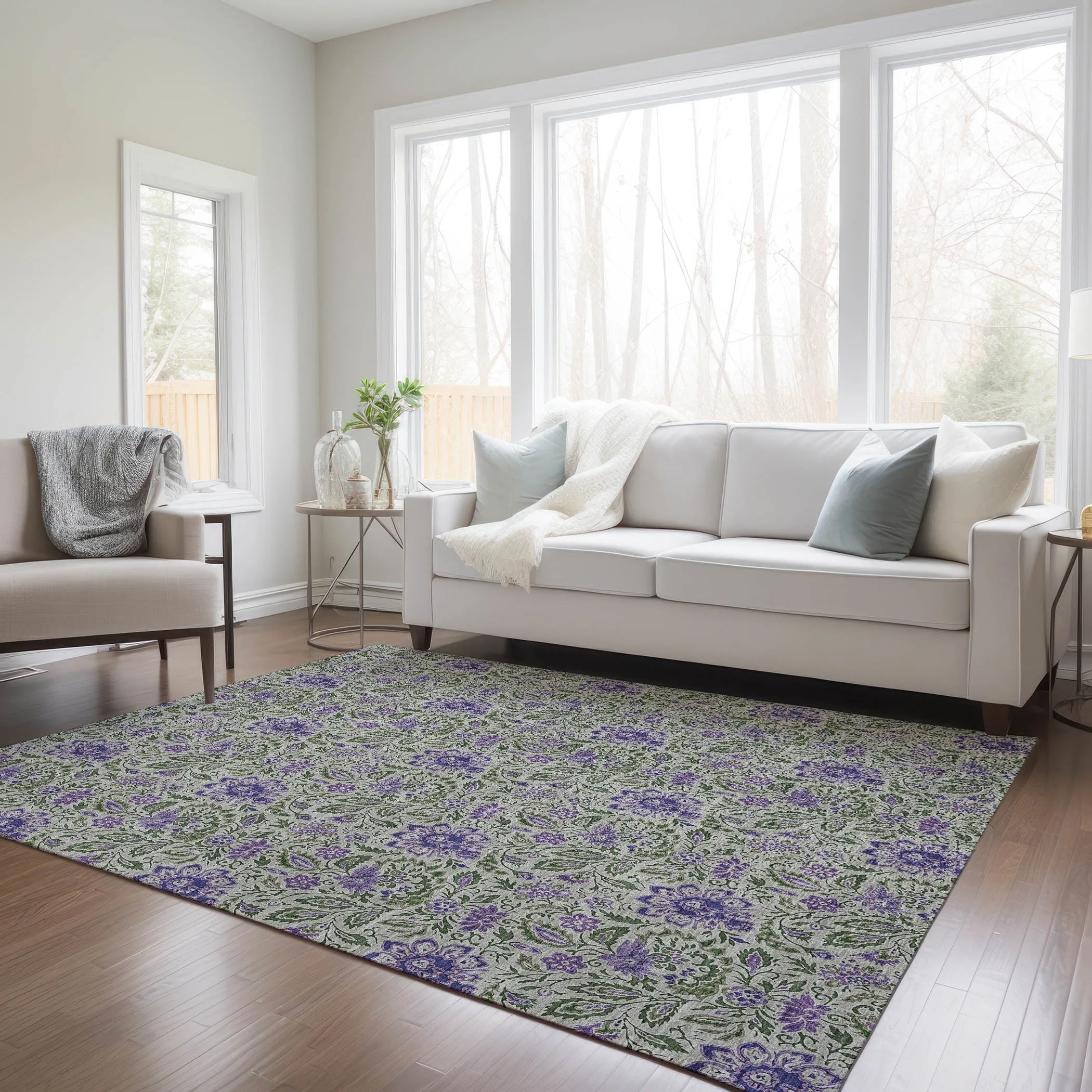Machine Washable Indoor/ Outdoor Chantille Farmhouse Floral Rug