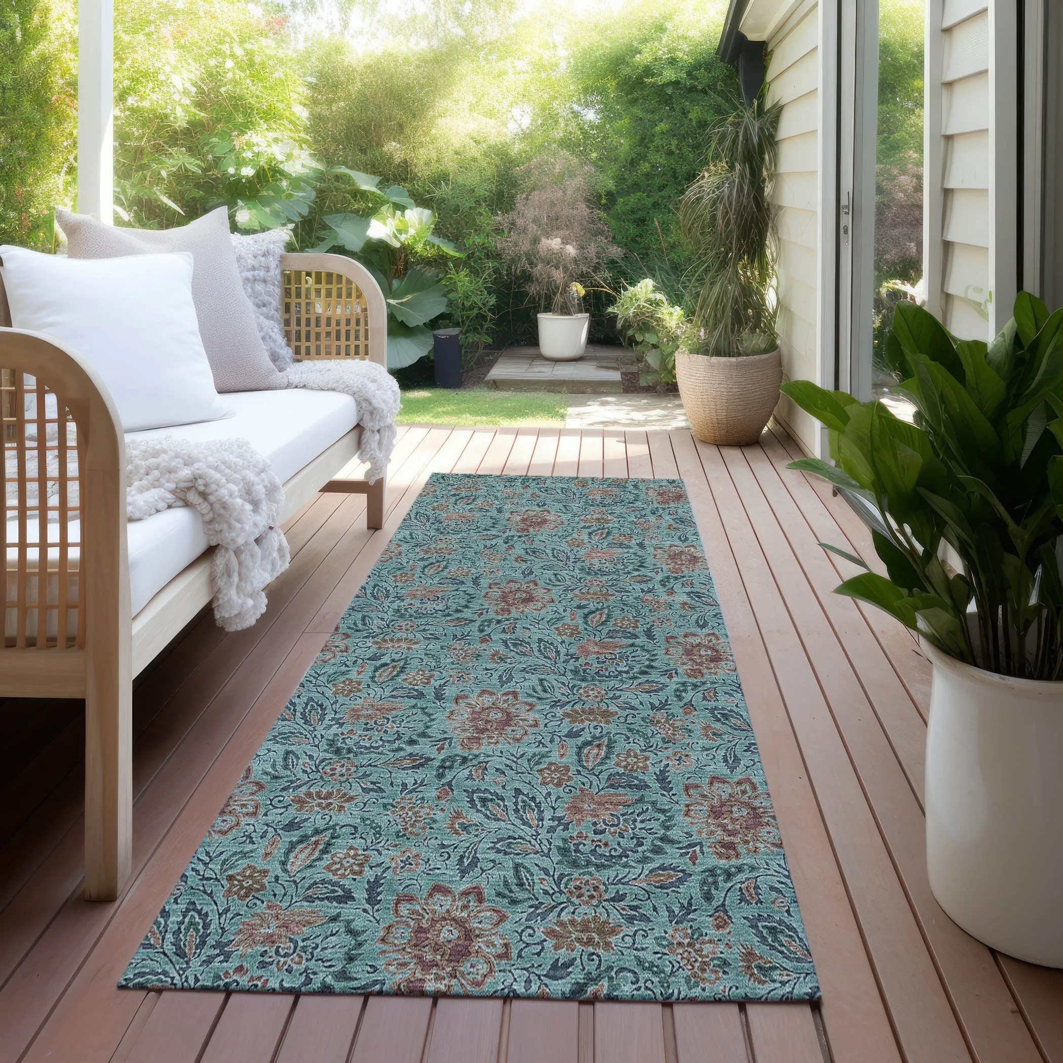 Machine Washable Indoor/ Outdoor Chantille Farmhouse Floral Rug