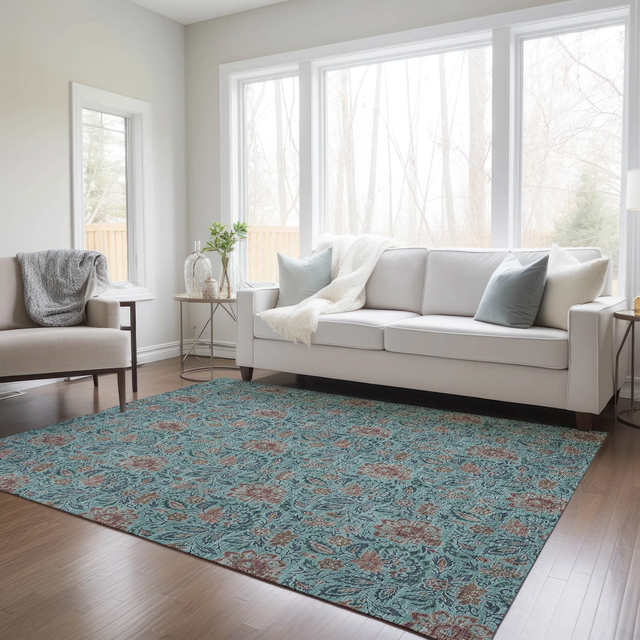 Machine Washable Indoor/ Outdoor Chantille Farmhouse Floral Rug