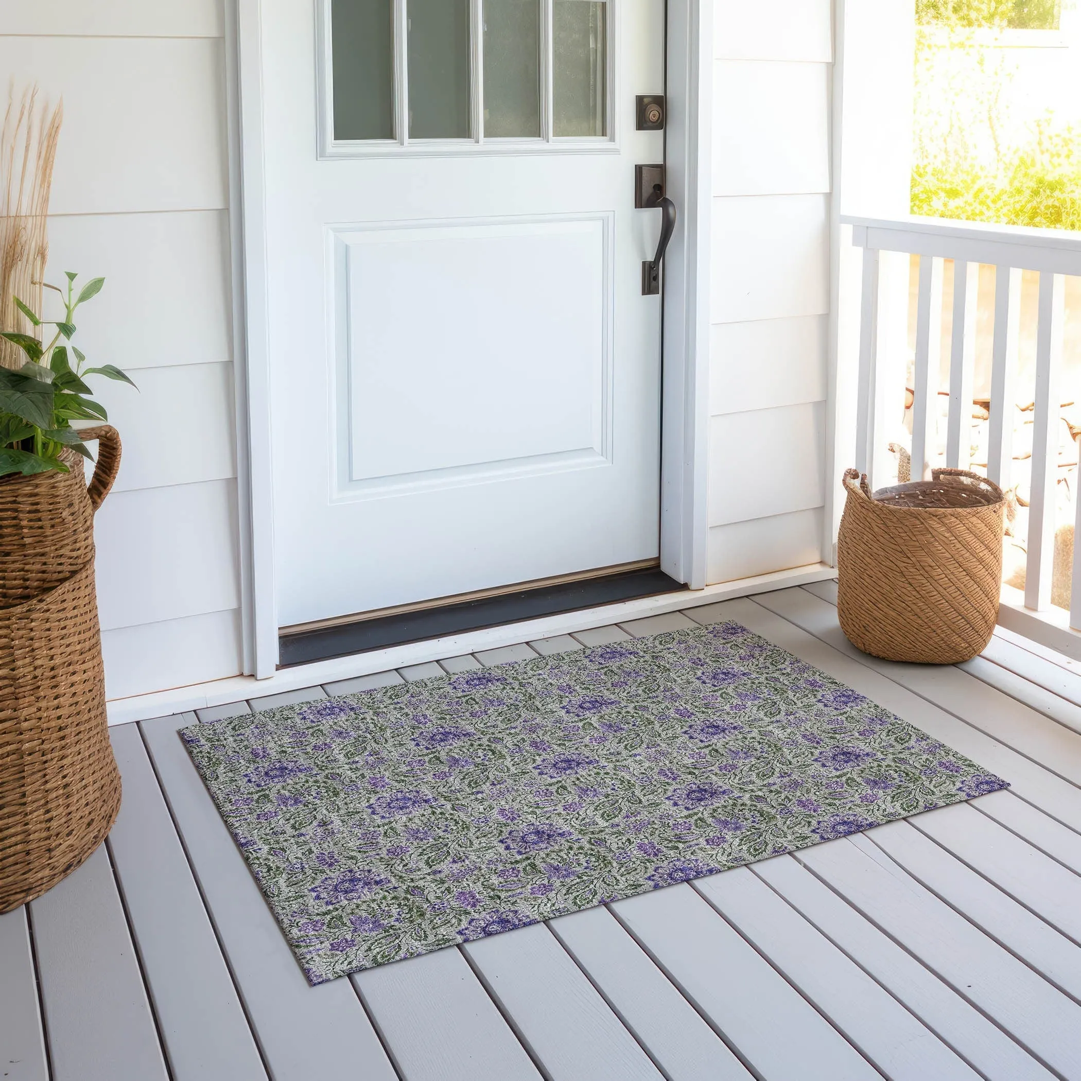 Machine Washable Indoor/ Outdoor Chantille Farmhouse Floral Rug