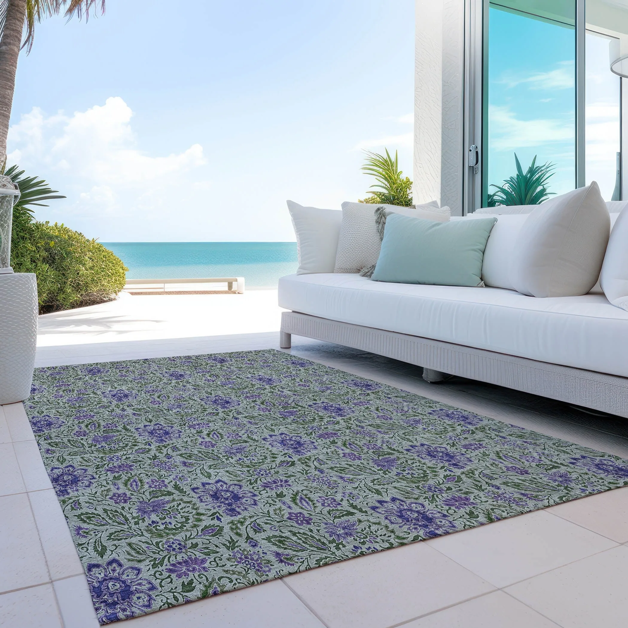 Machine Washable Indoor/ Outdoor Chantille Farmhouse Floral Rug