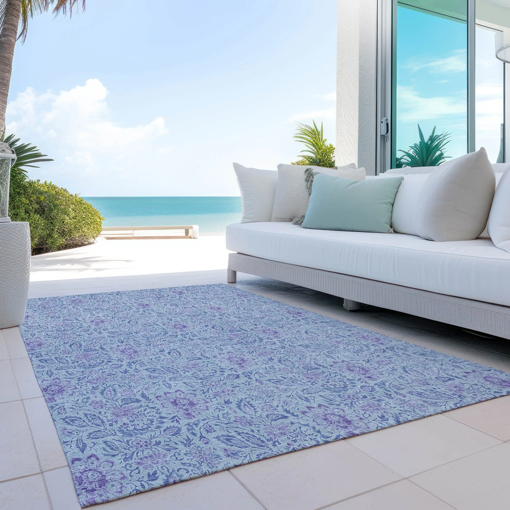Machine Washable Indoor/ Outdoor Chantille Farmhouse Floral Rug