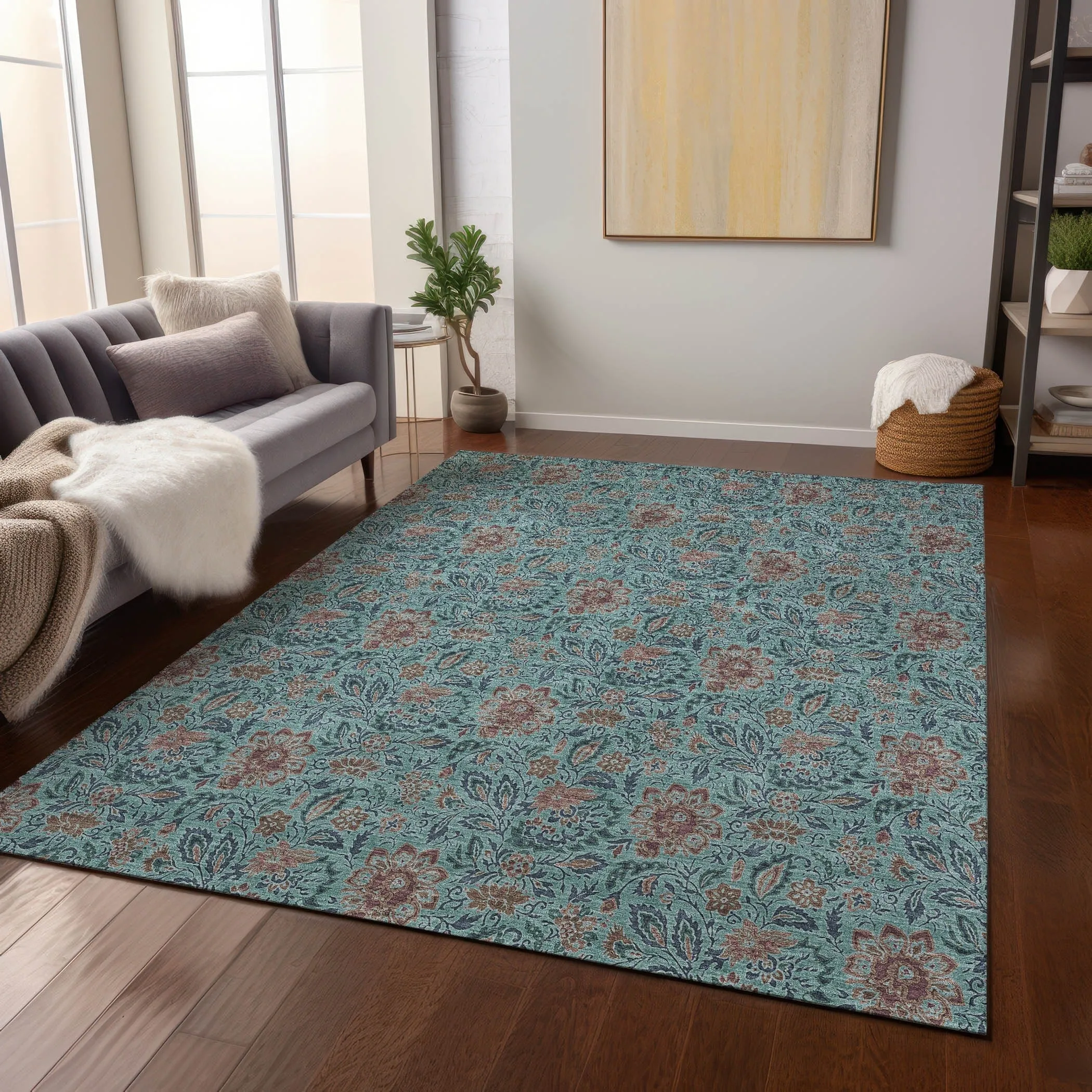 Machine Washable Indoor/ Outdoor Chantille Farmhouse Floral Rug