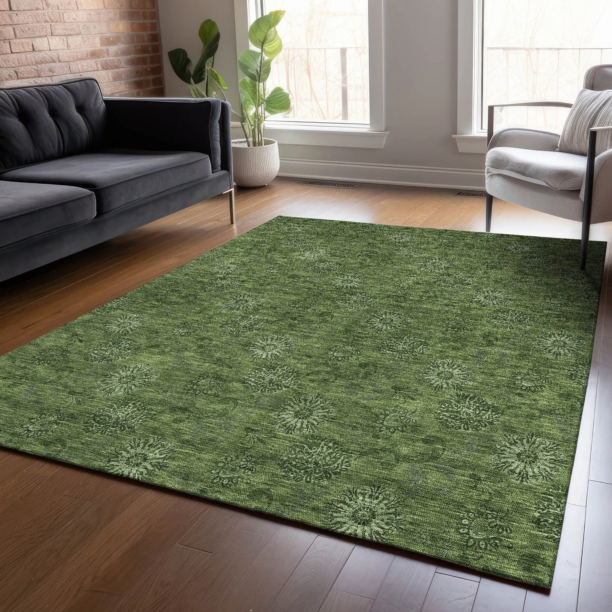 Machine Washable Indoor/ Outdoor Chantille Floral Burst Rug