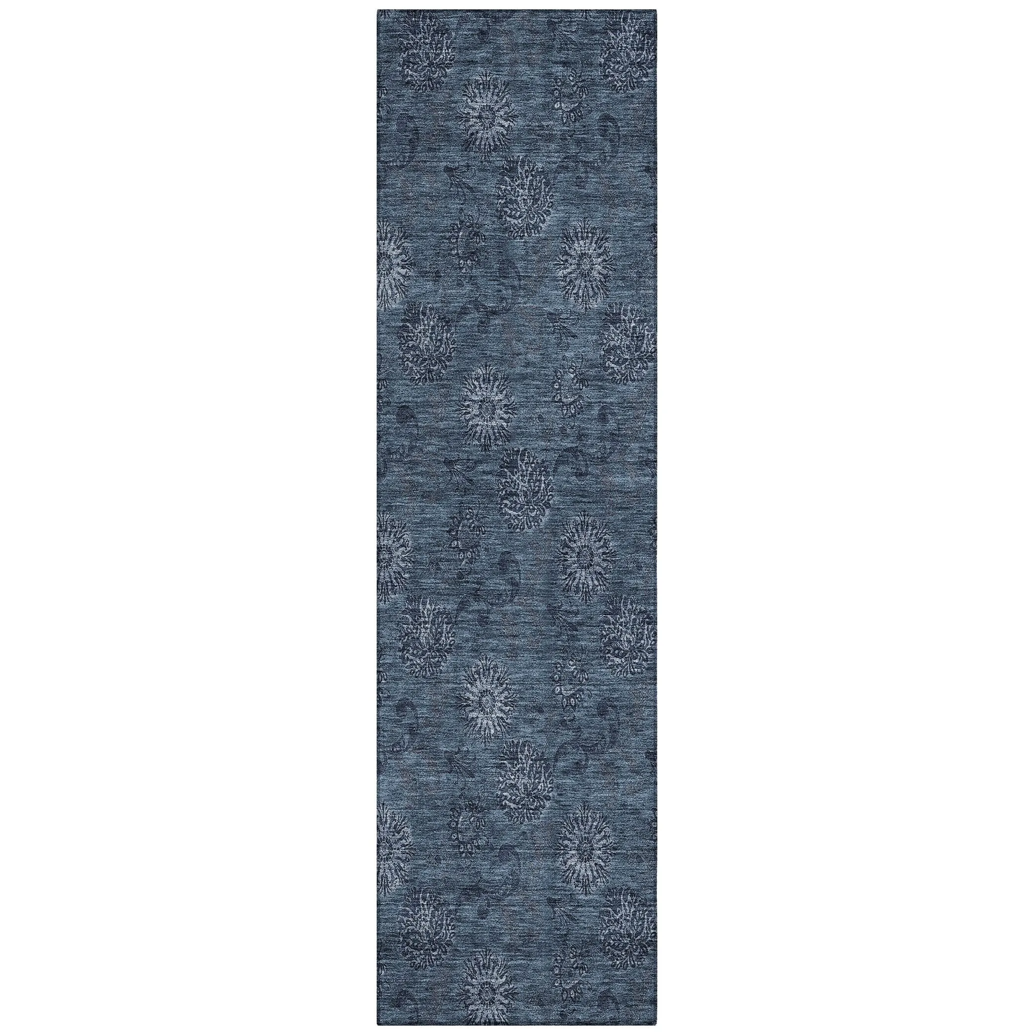 Machine Washable Indoor/ Outdoor Chantille Floral Burst Rug