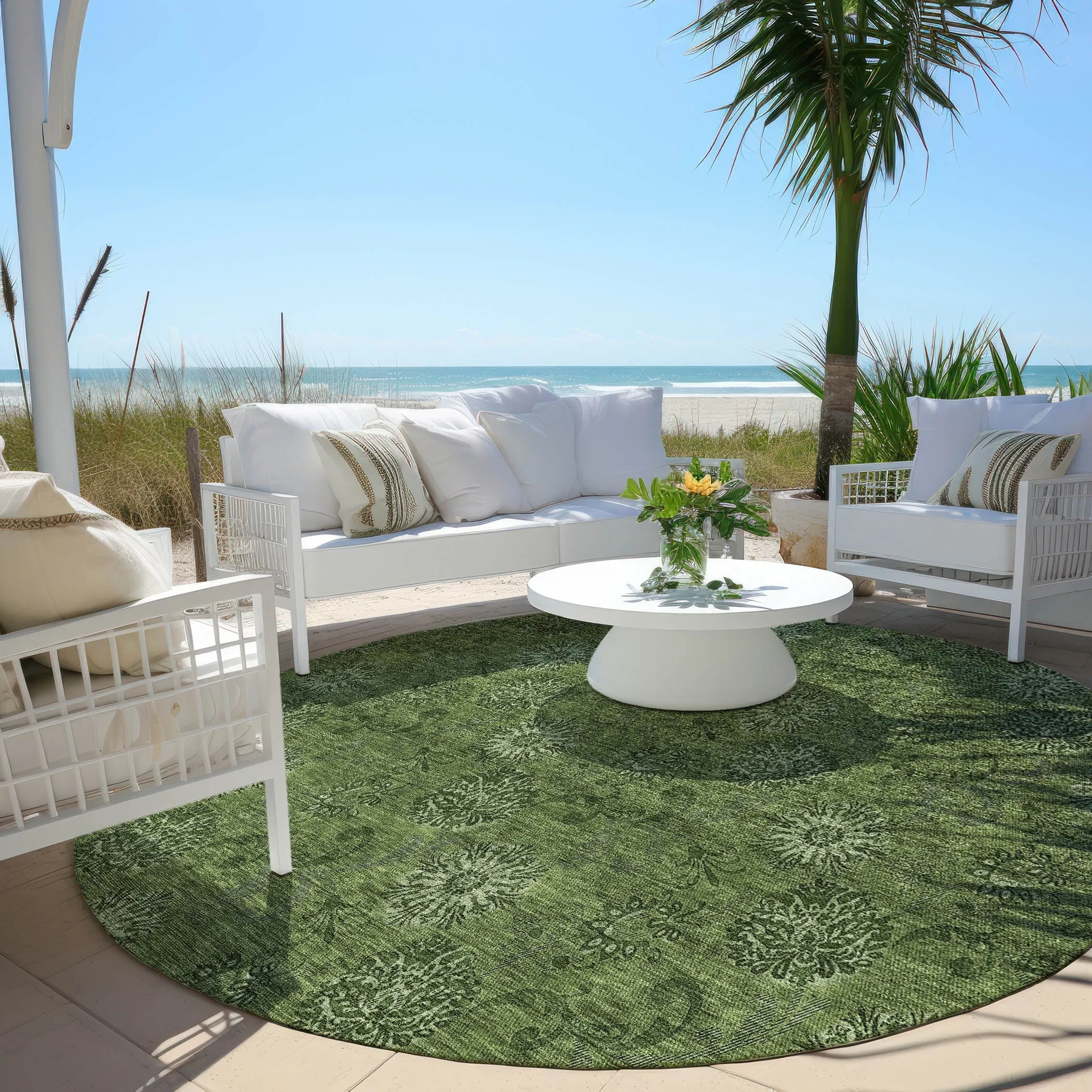 Machine Washable Indoor/ Outdoor Chantille Floral Burst Rug