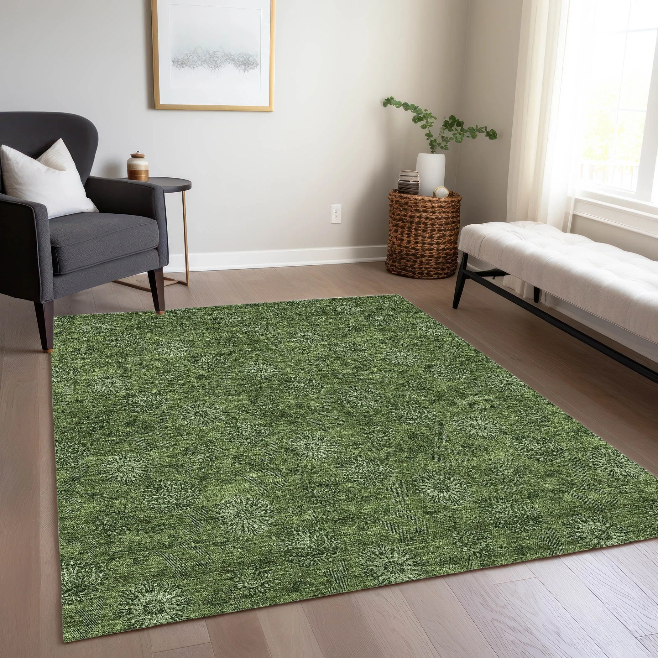 Machine Washable Indoor/ Outdoor Chantille Floral Burst Rug
