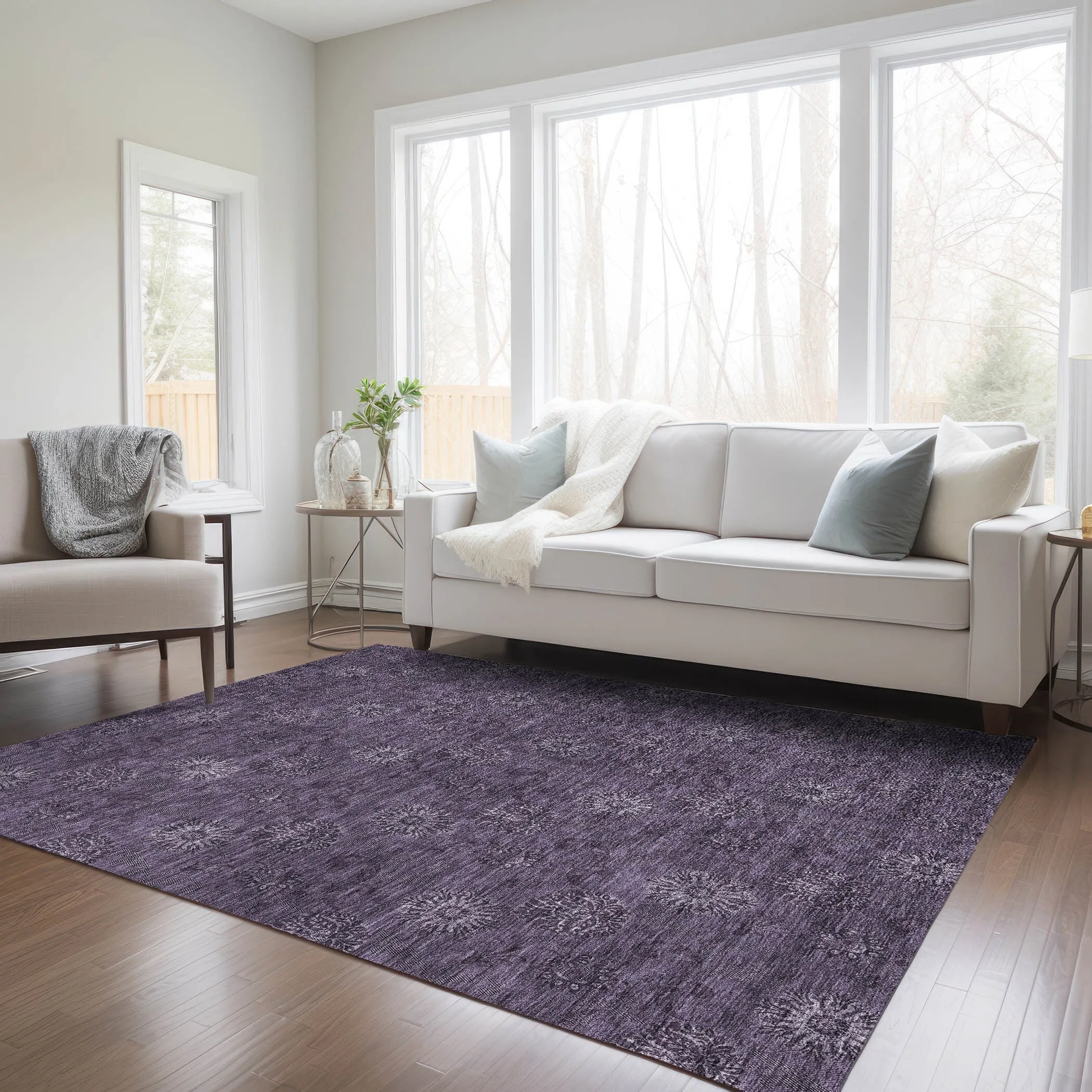 Machine Washable Indoor/ Outdoor Chantille Floral Burst Rug