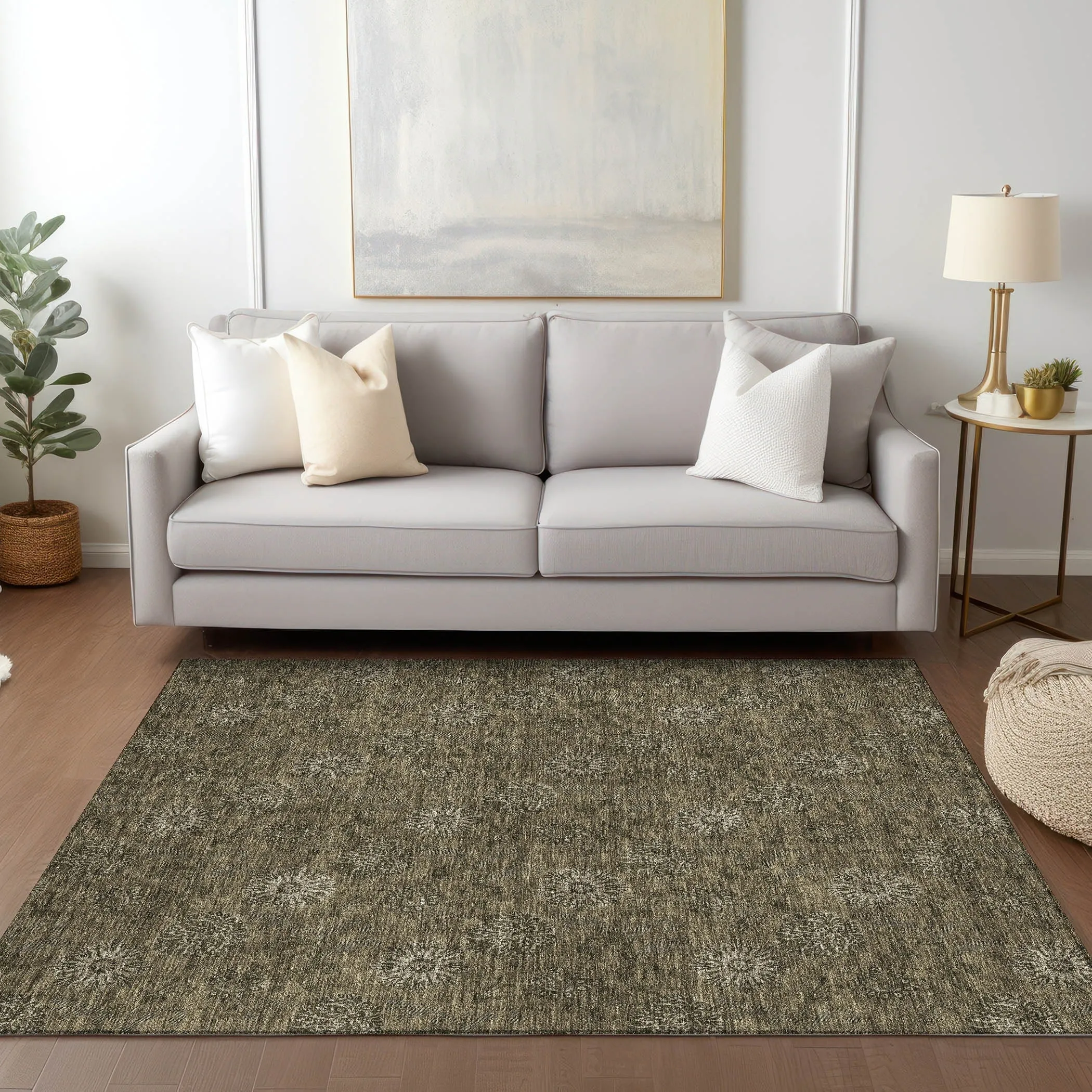 Machine Washable Indoor/ Outdoor Chantille Floral Burst Rug