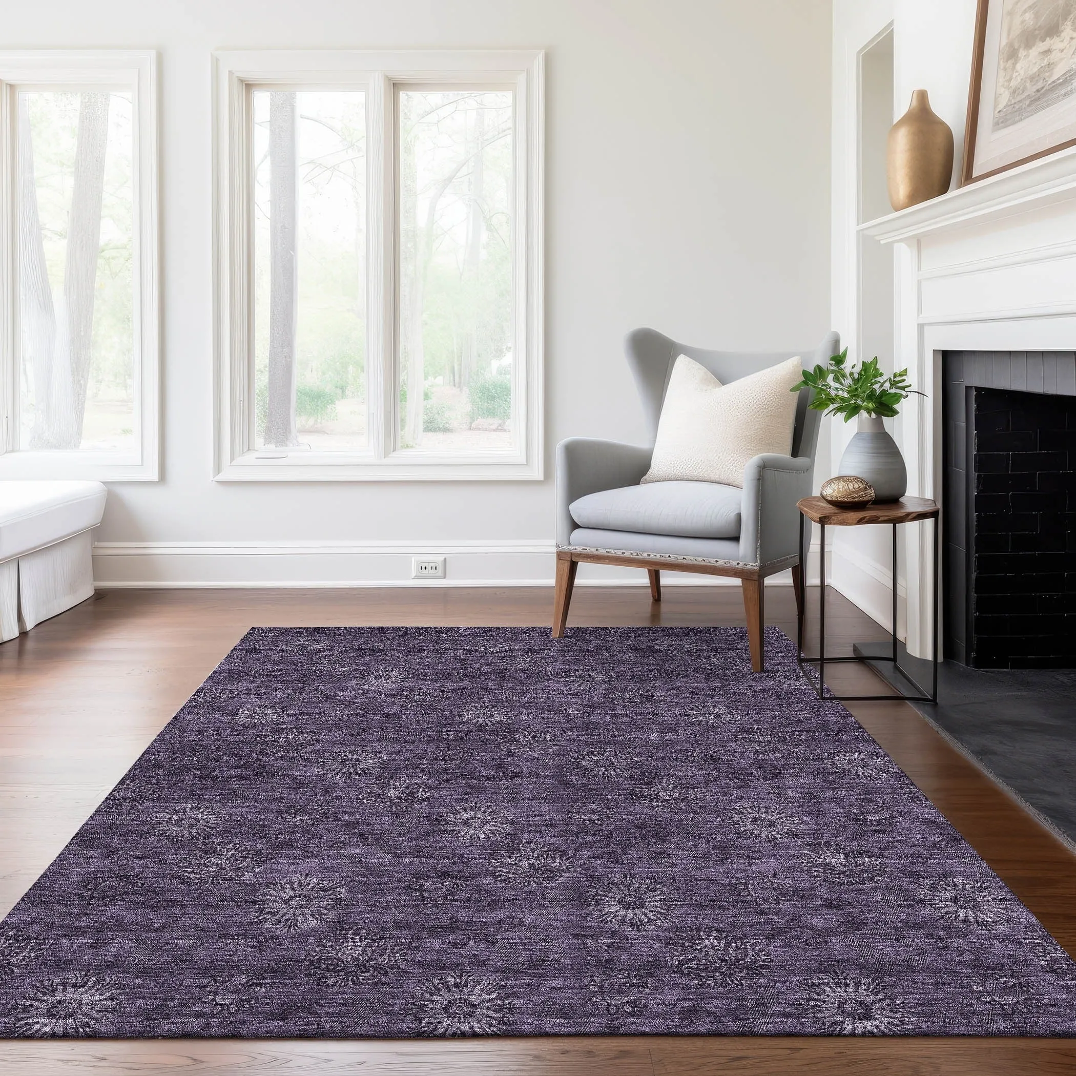 Machine Washable Indoor/ Outdoor Chantille Floral Burst Rug