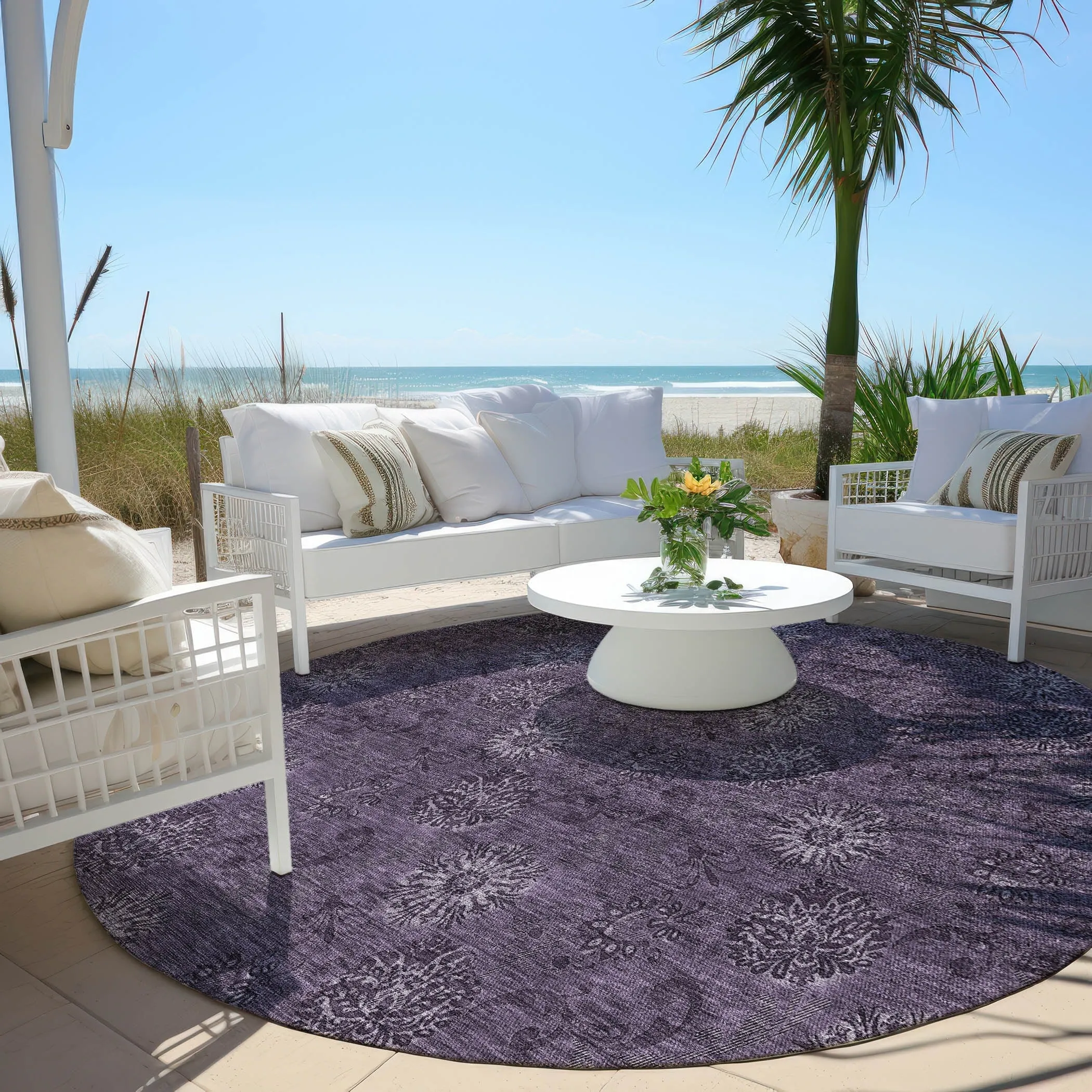 Machine Washable Indoor/ Outdoor Chantille Floral Burst Rug