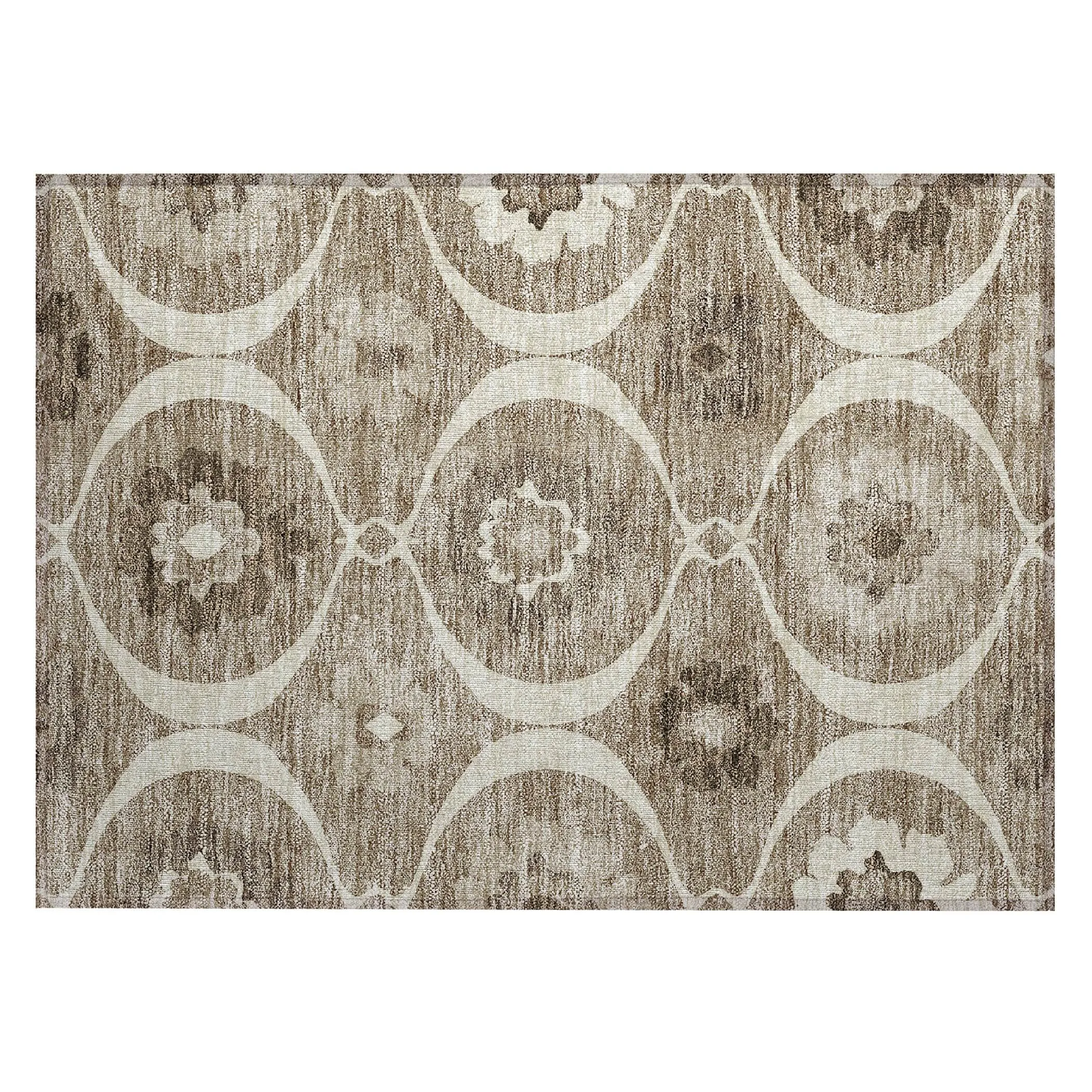 Machine Washable Indoor/ Outdoor Chantille Floral Geo Rug