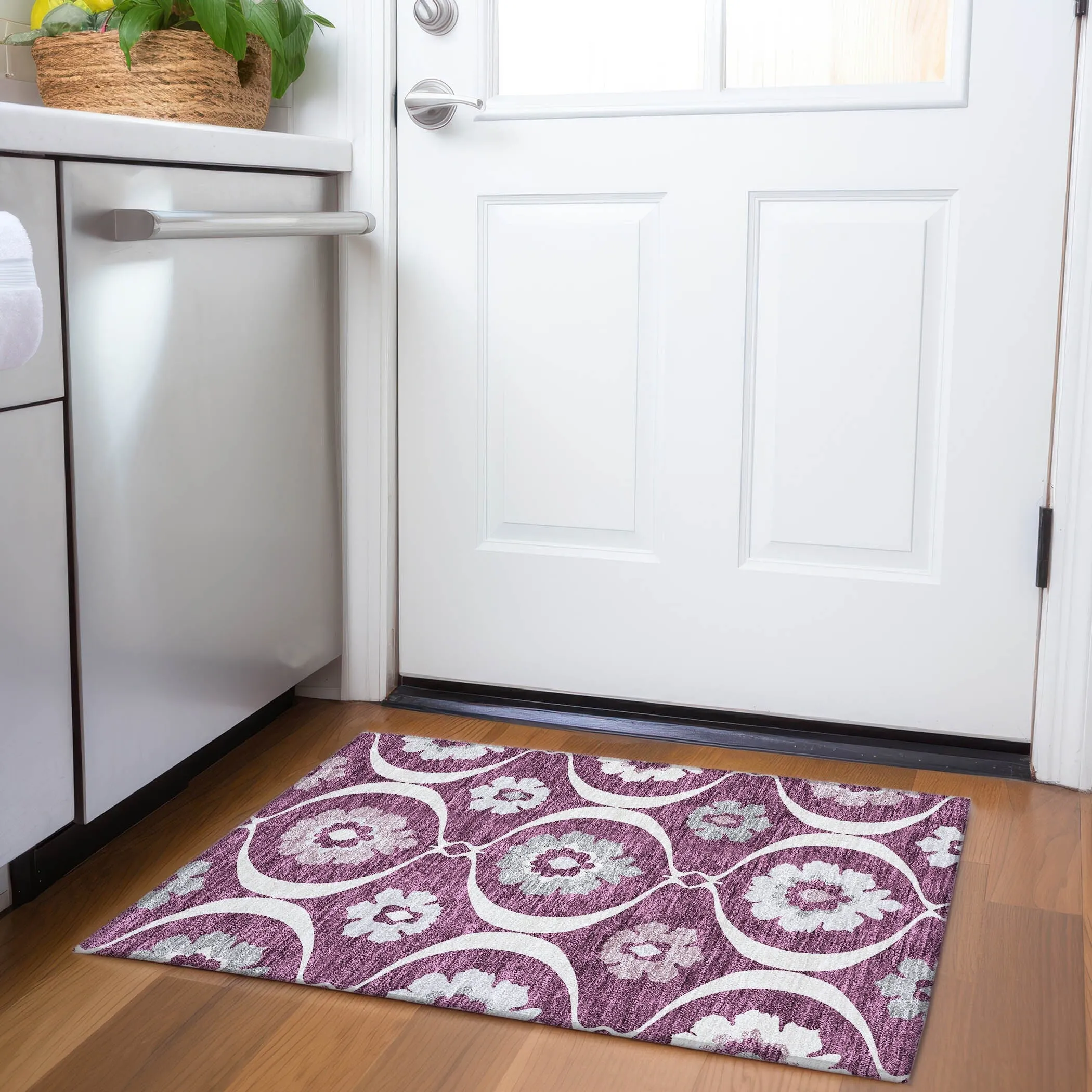Machine Washable Indoor/ Outdoor Chantille Floral Geo Rug
