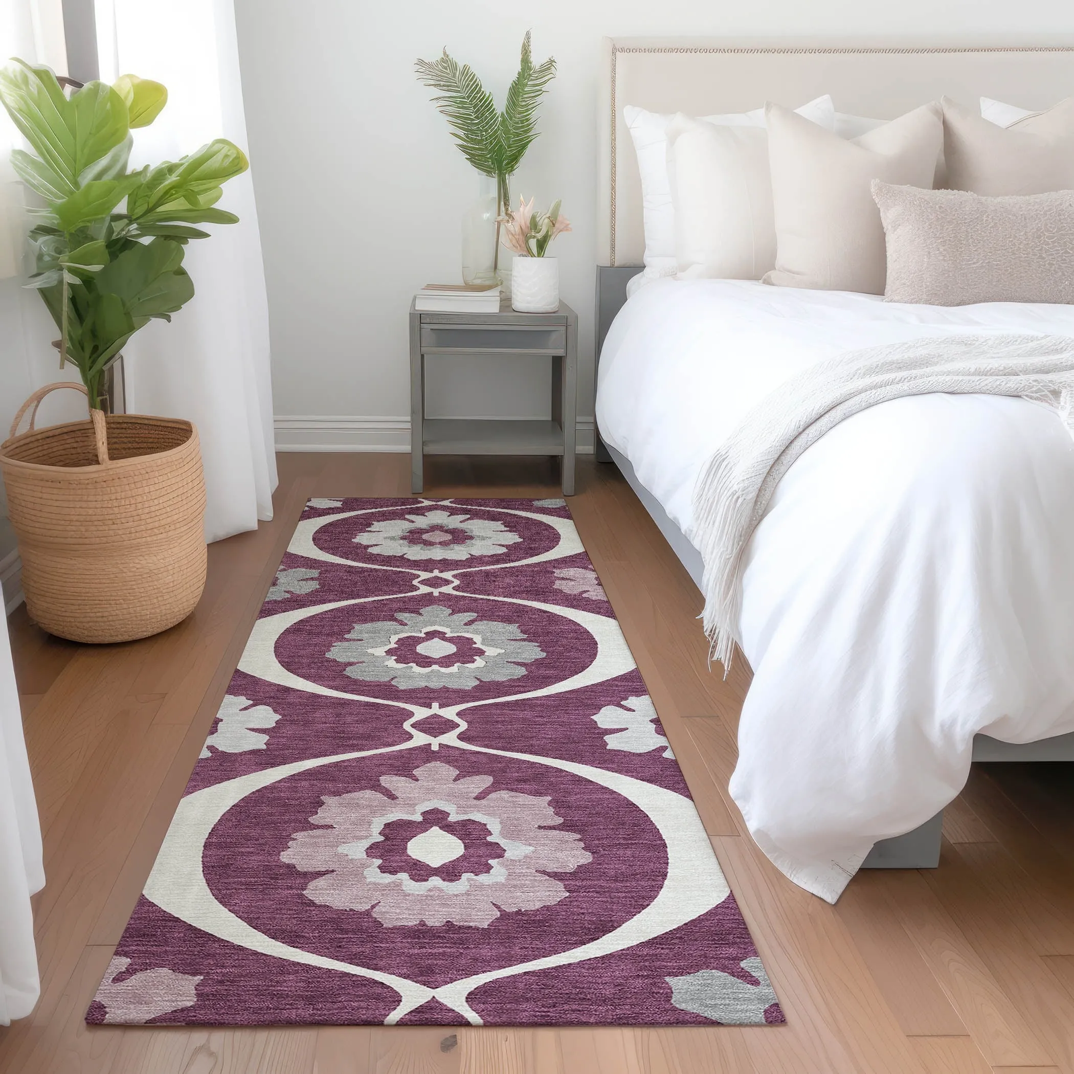 Machine Washable Indoor/ Outdoor Chantille Floral Geo Rug