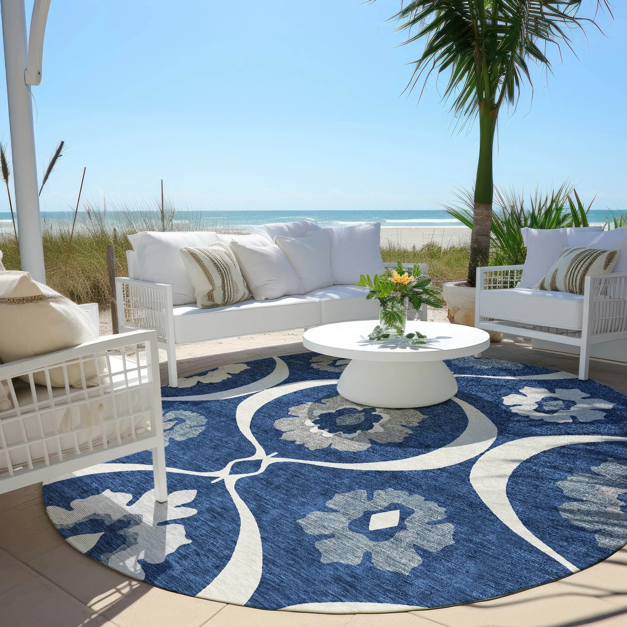 Machine Washable Indoor/ Outdoor Chantille Floral Geo Rug