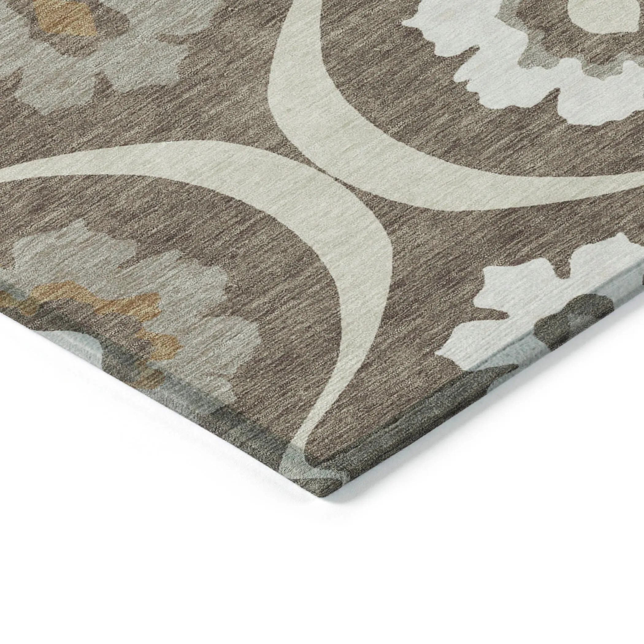 Machine Washable Indoor/ Outdoor Chantille Floral Geo Rug