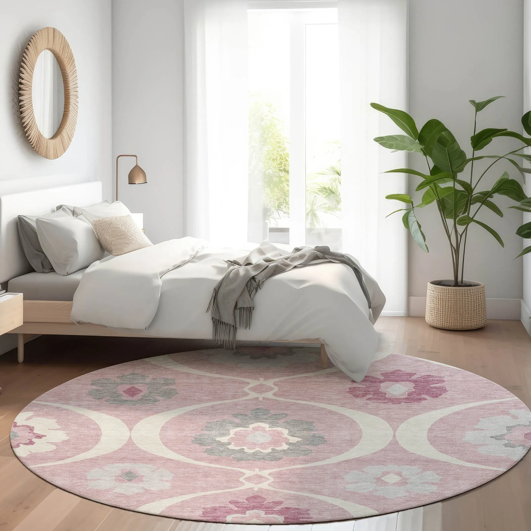 Machine Washable Indoor/ Outdoor Chantille Floral Geo Rug