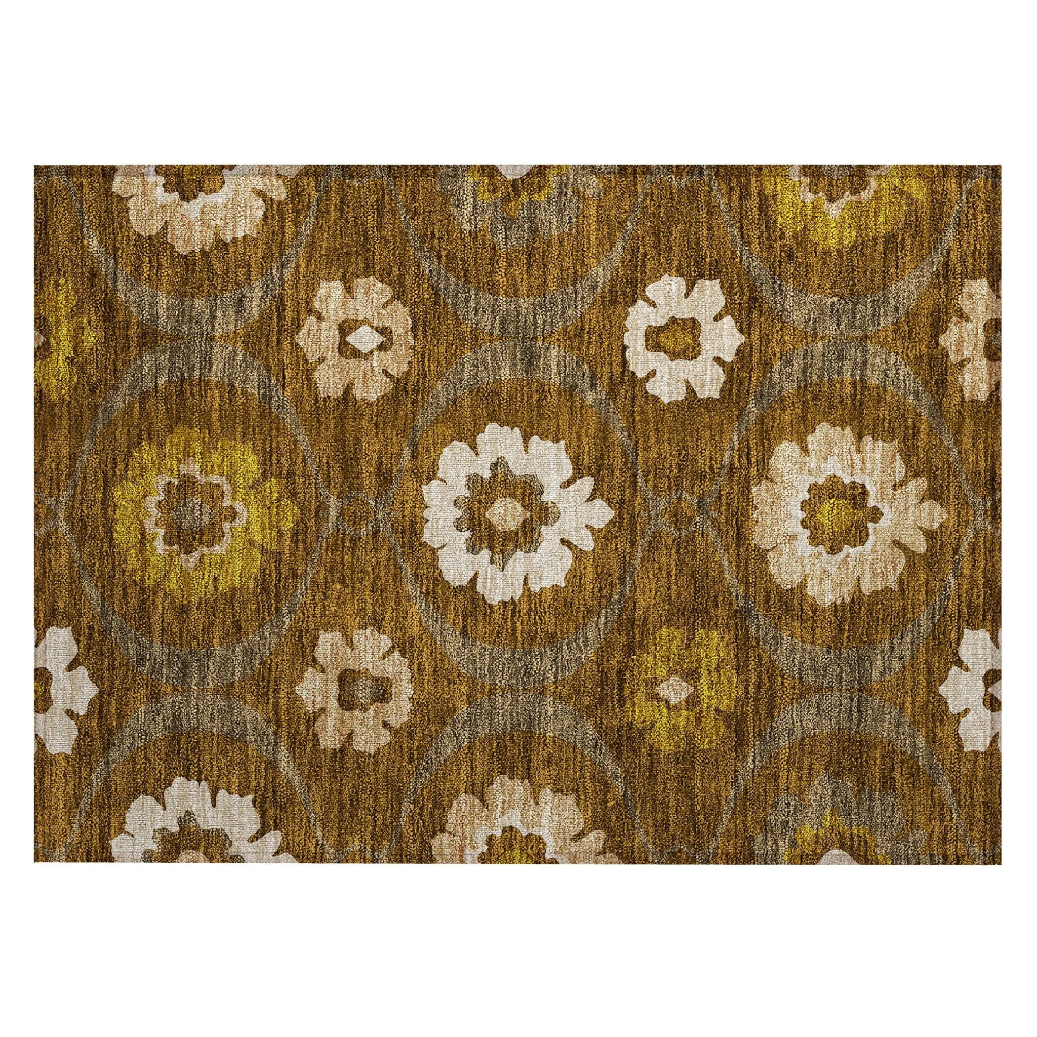 Machine Washable Indoor/ Outdoor Chantille Floral Geo Rug