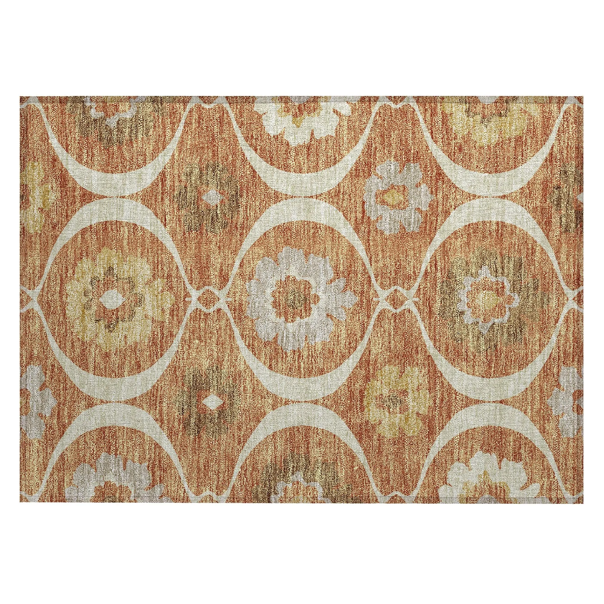 Machine Washable Indoor/ Outdoor Chantille Floral Geo Rug