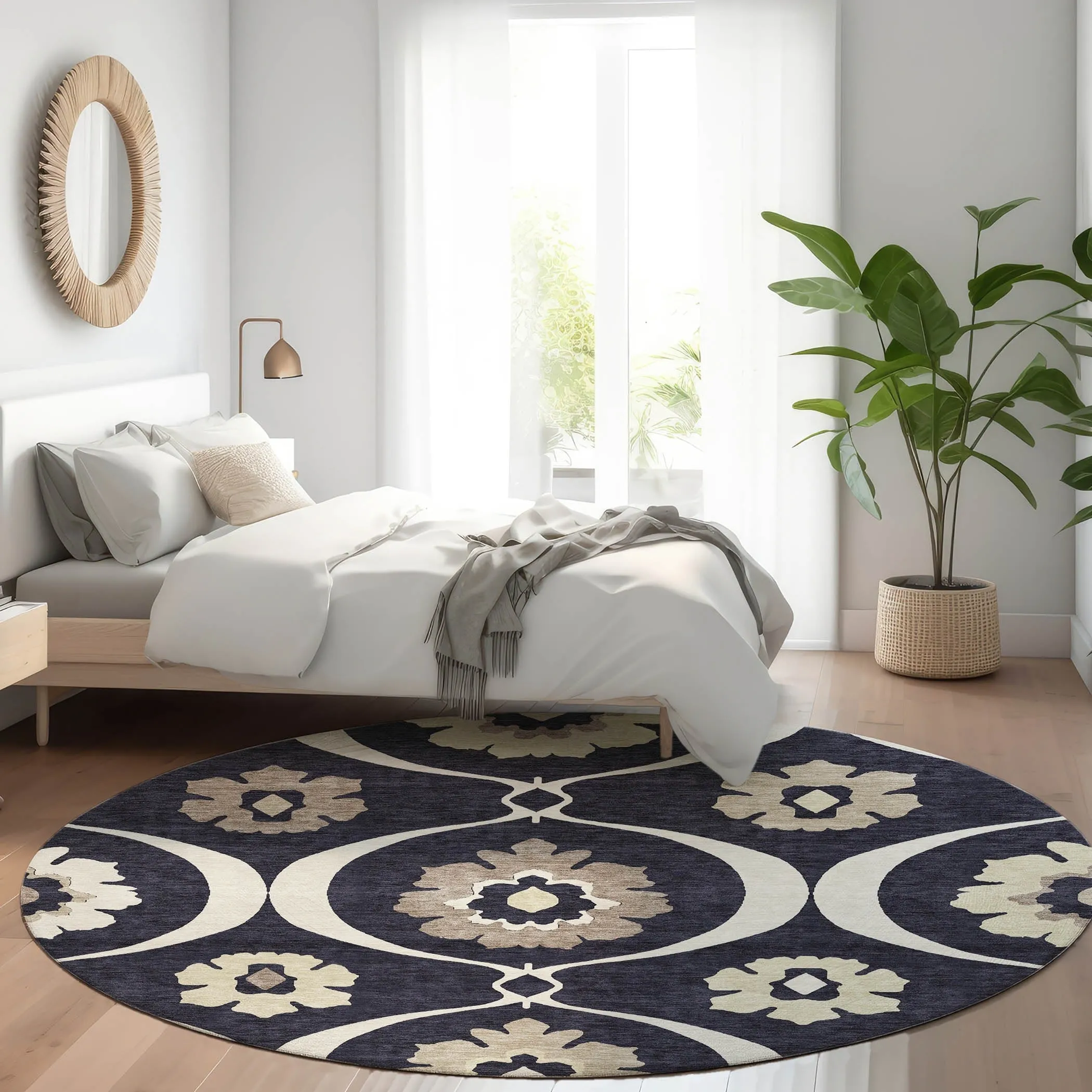 Machine Washable Indoor/ Outdoor Chantille Floral Geo Rug