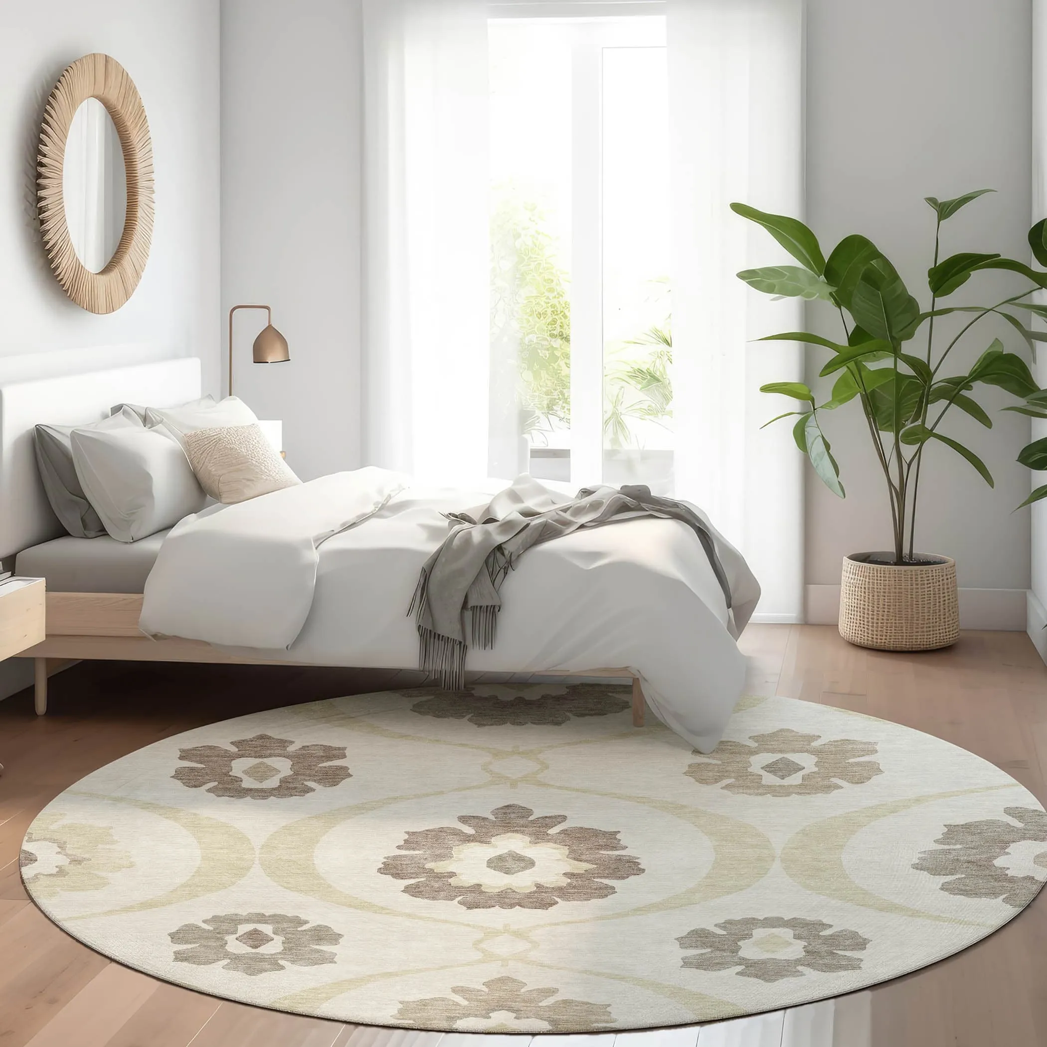Machine Washable Indoor/ Outdoor Chantille Floral Geo Rug