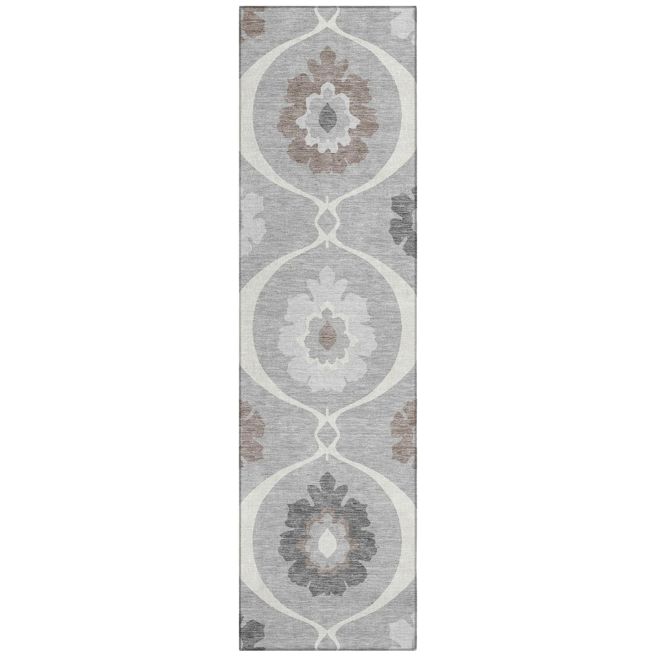 Machine Washable Indoor/ Outdoor Chantille Floral Geo Rug