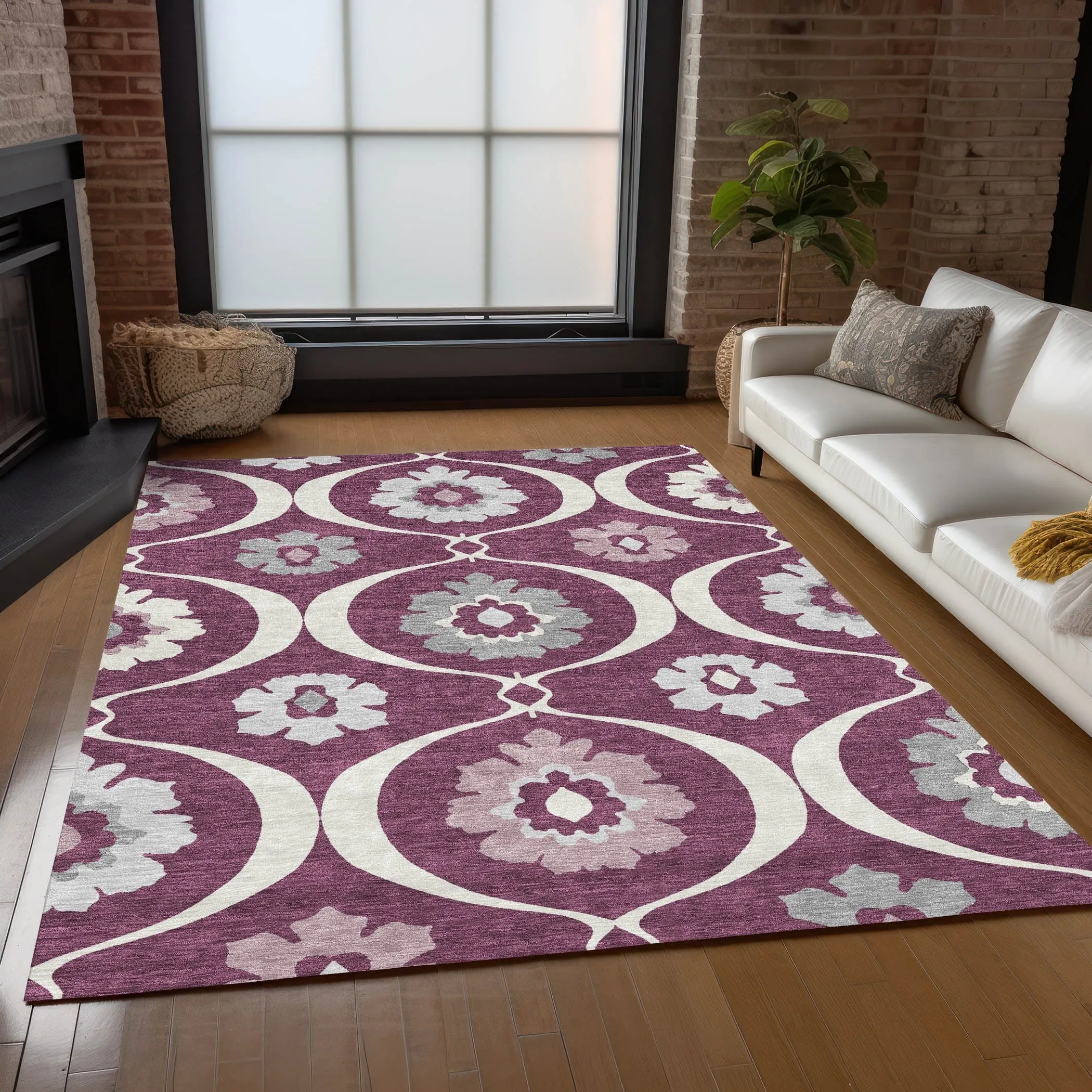 Machine Washable Indoor/ Outdoor Chantille Floral Geo Rug