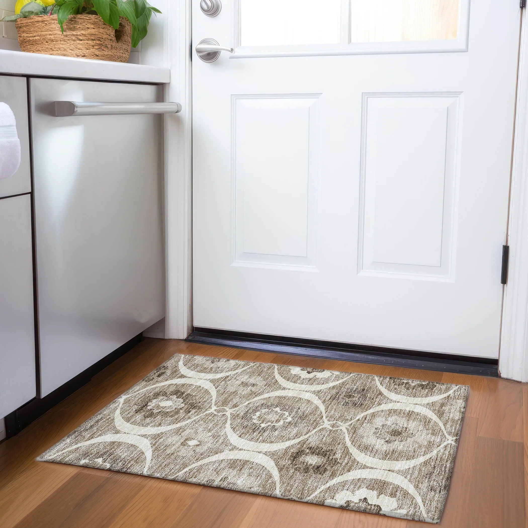 Machine Washable Indoor/ Outdoor Chantille Floral Geo Rug