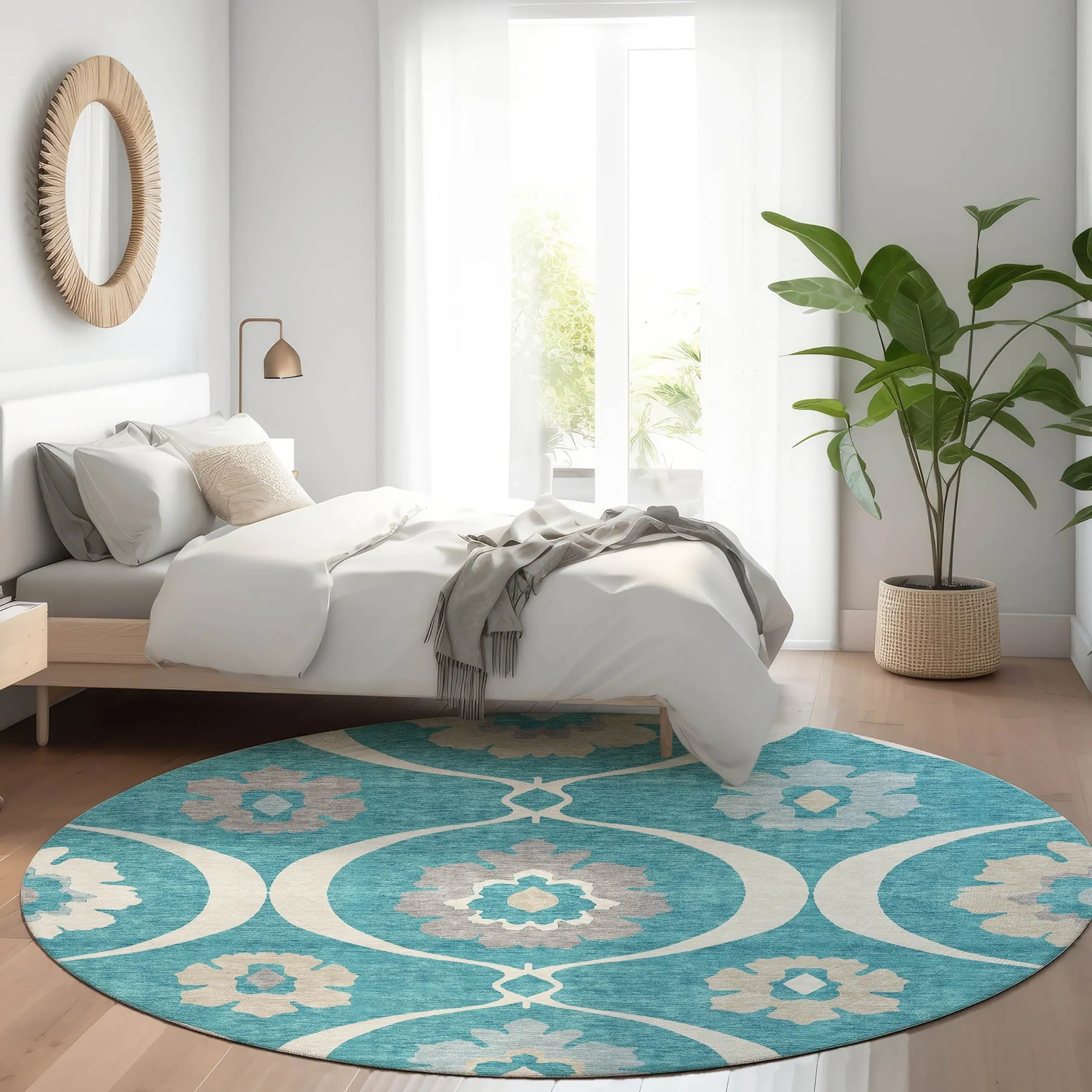 Machine Washable Indoor/ Outdoor Chantille Floral Geo Rug