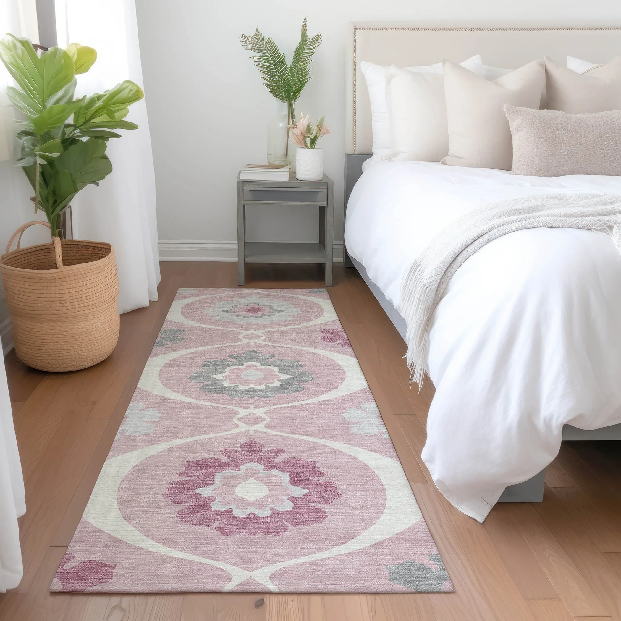 Machine Washable Indoor/ Outdoor Chantille Floral Geo Rug