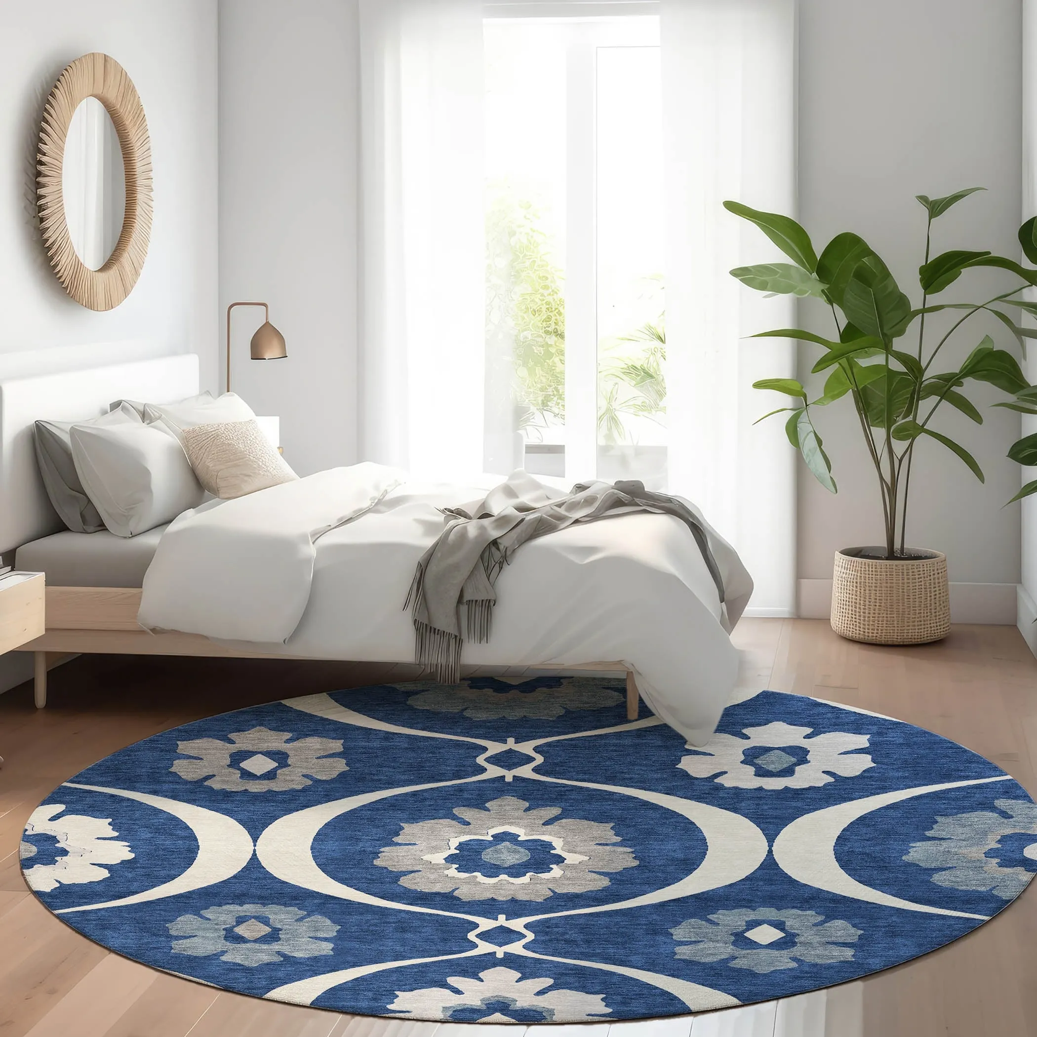 Machine Washable Indoor/ Outdoor Chantille Floral Geo Rug