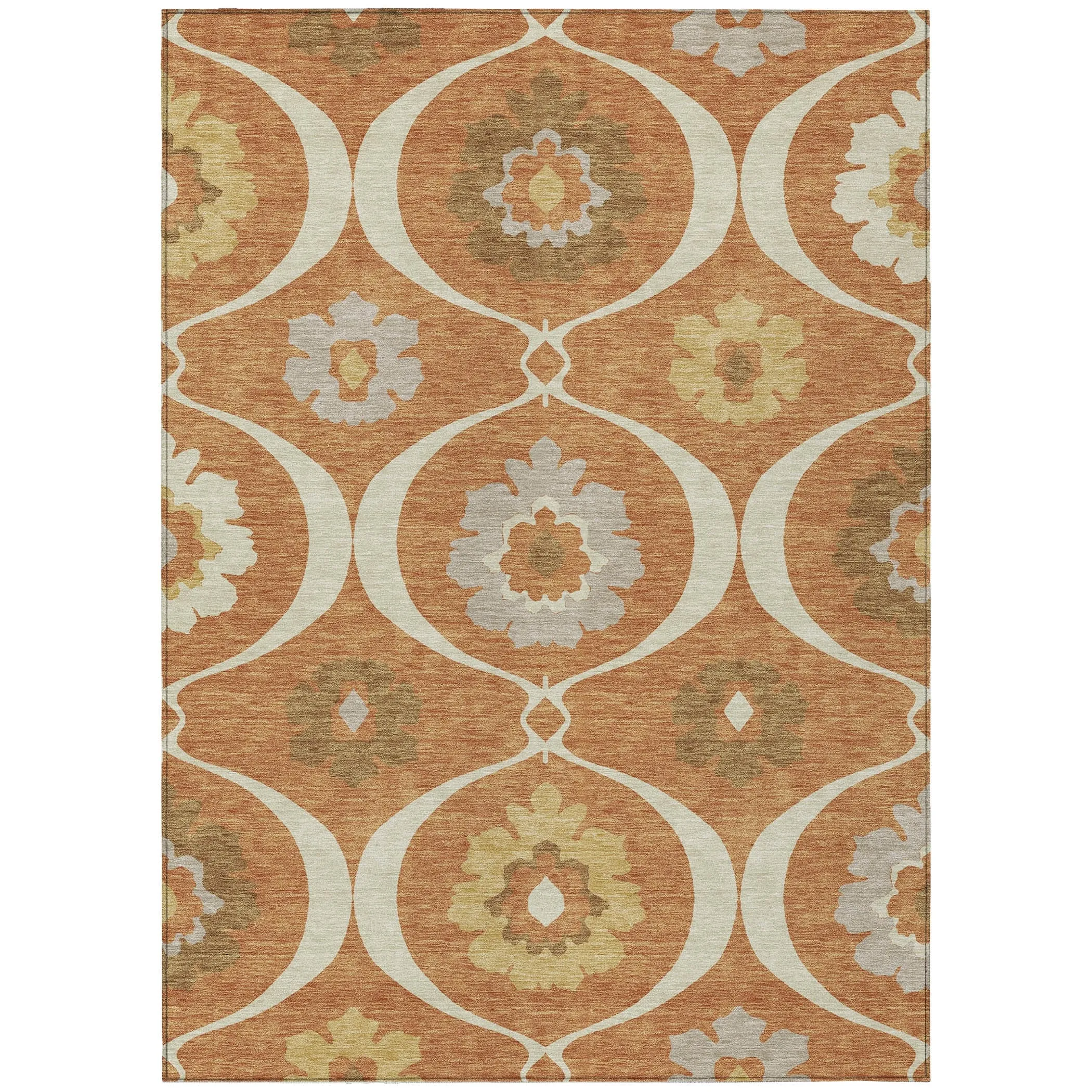 Machine Washable Indoor/ Outdoor Chantille Floral Geo Rug