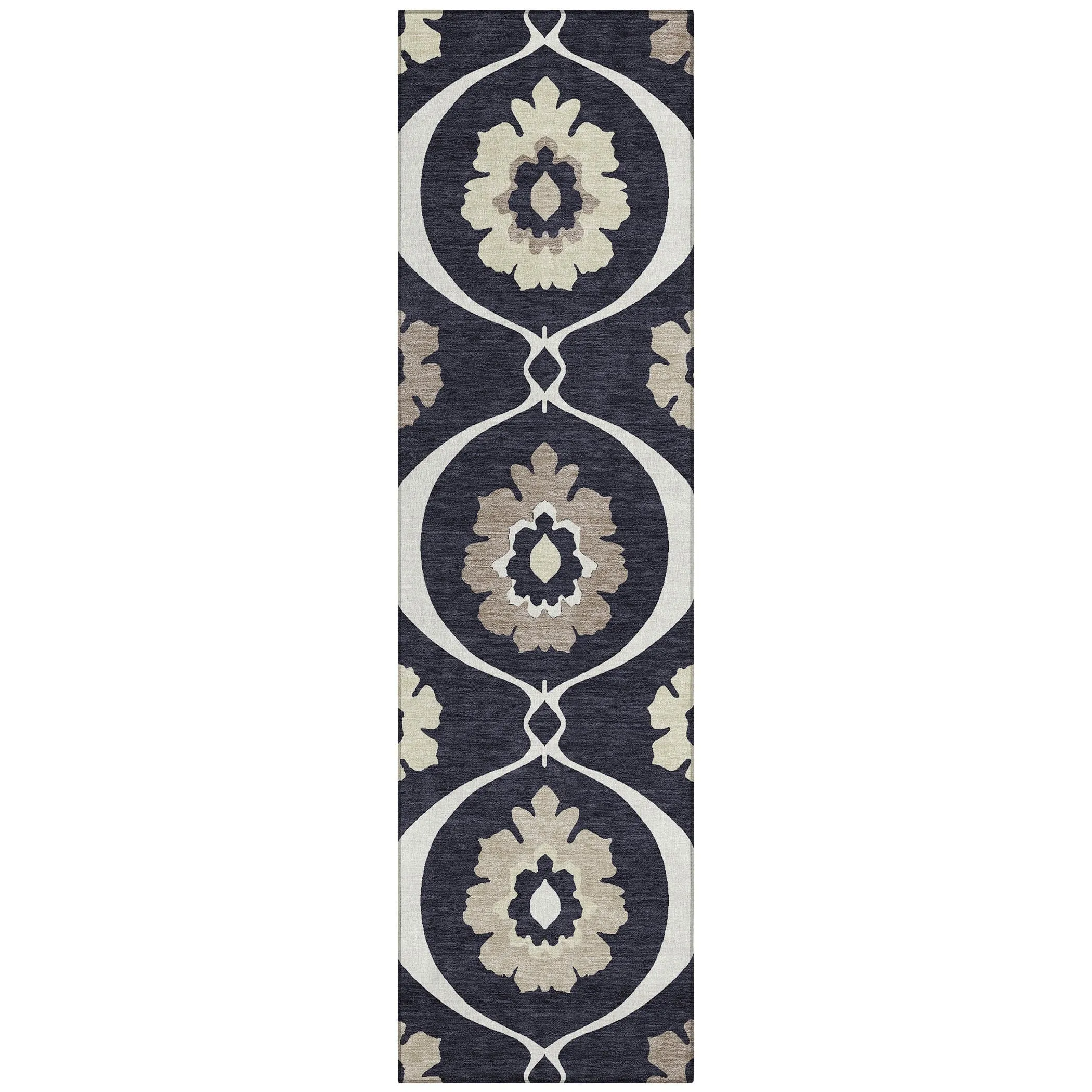 Machine Washable Indoor/ Outdoor Chantille Floral Geo Rug
