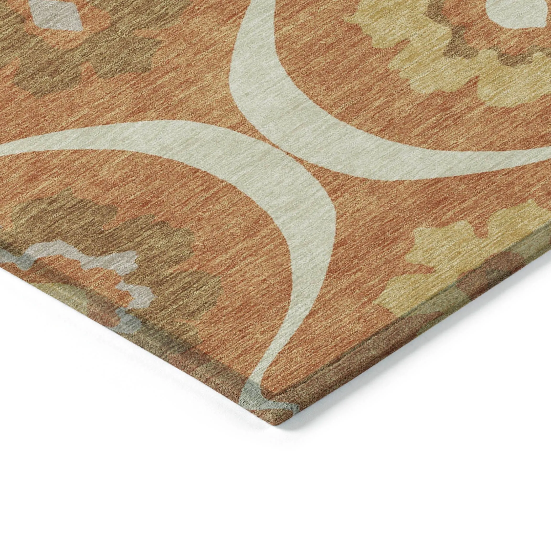 Machine Washable Indoor/ Outdoor Chantille Floral Geo Rug