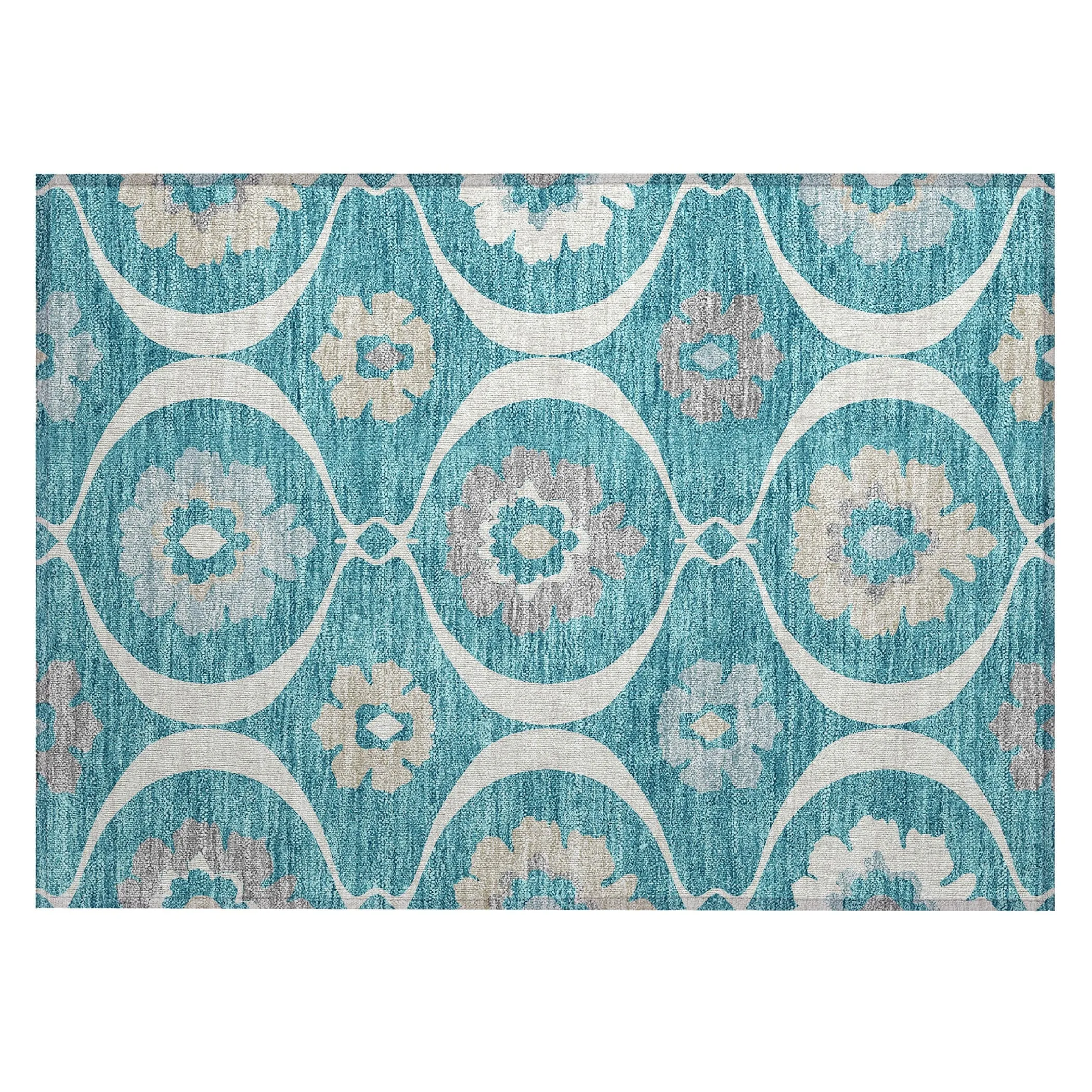 Machine Washable Indoor/ Outdoor Chantille Floral Geo Rug
