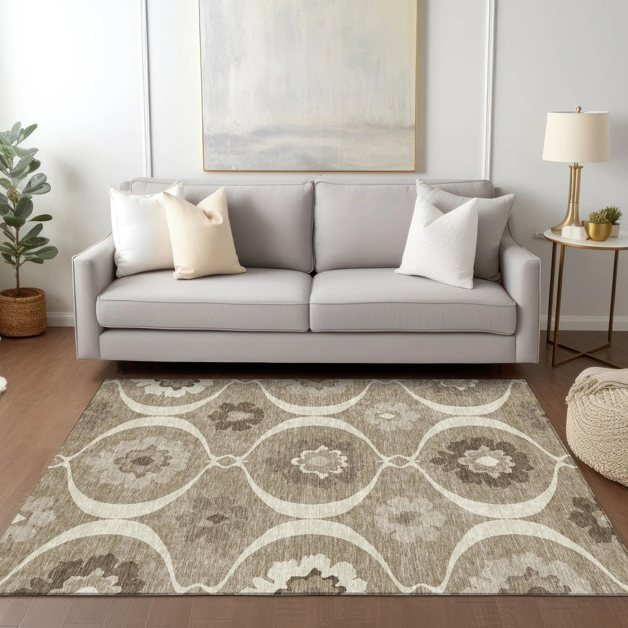 Machine Washable Indoor/ Outdoor Chantille Floral Geo Rug