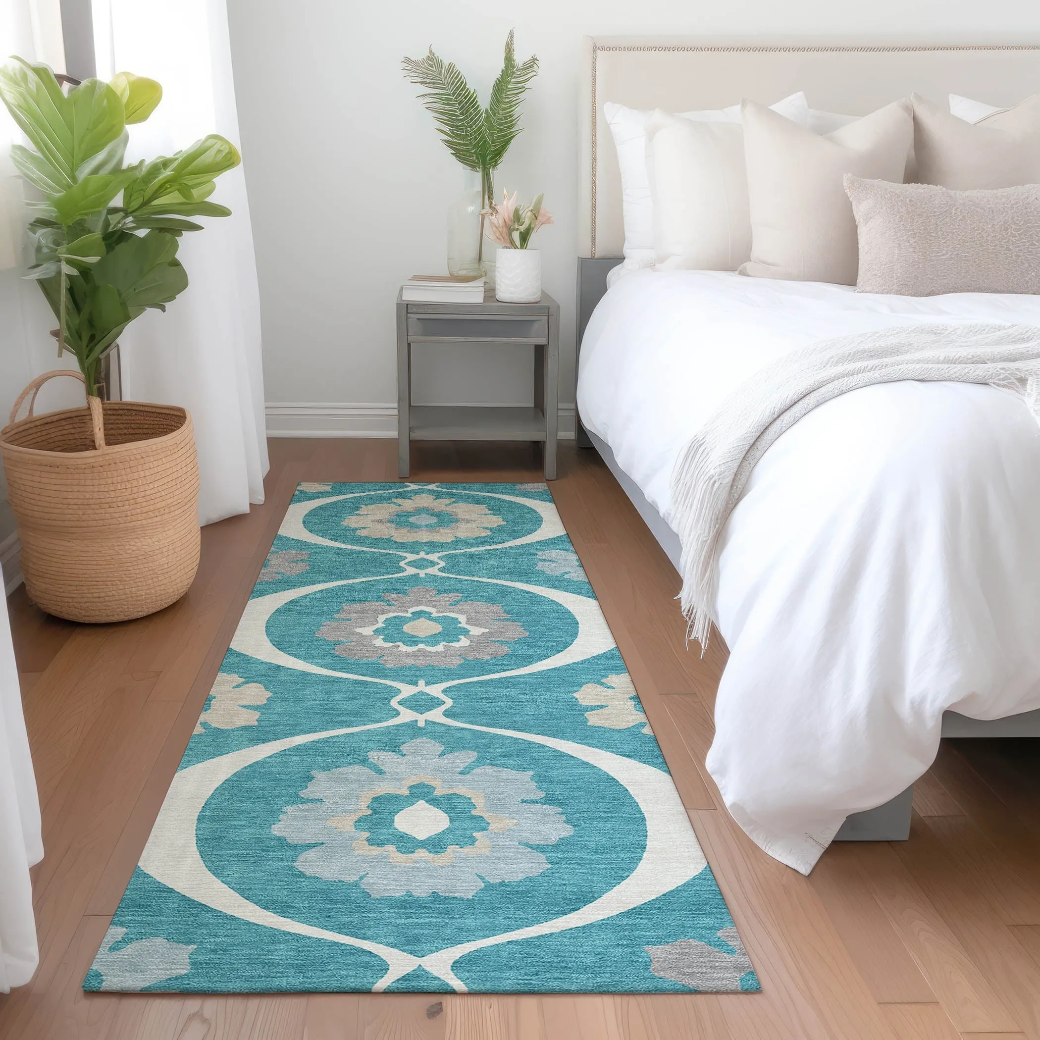 Machine Washable Indoor/ Outdoor Chantille Floral Geo Rug