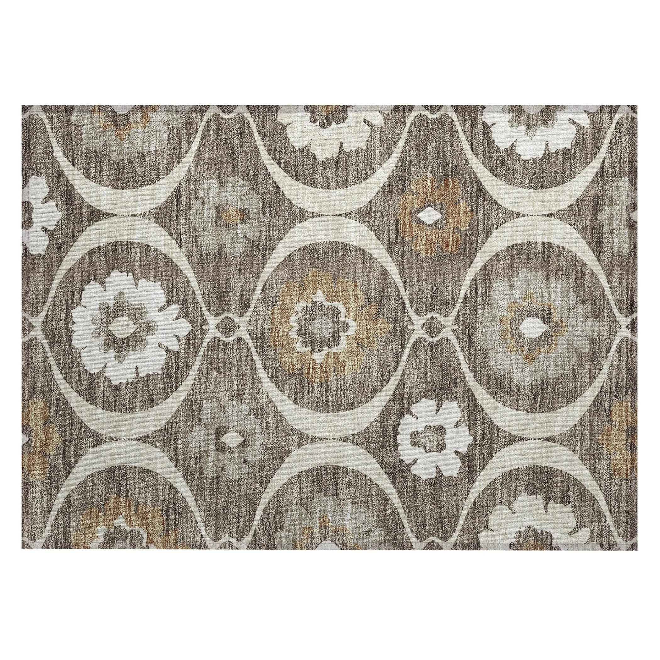 Machine Washable Indoor/ Outdoor Chantille Floral Geo Rug