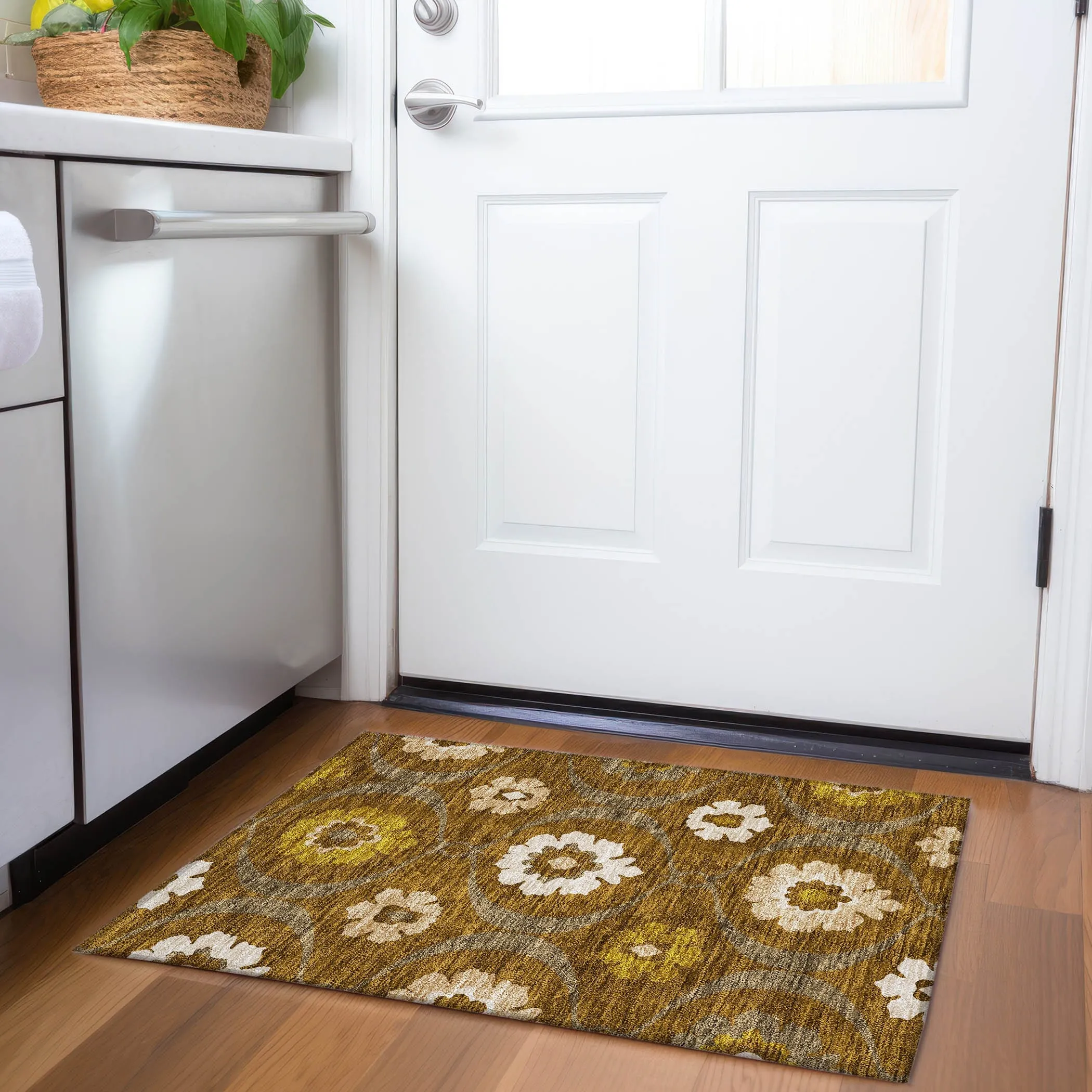 Machine Washable Indoor/ Outdoor Chantille Floral Geo Rug