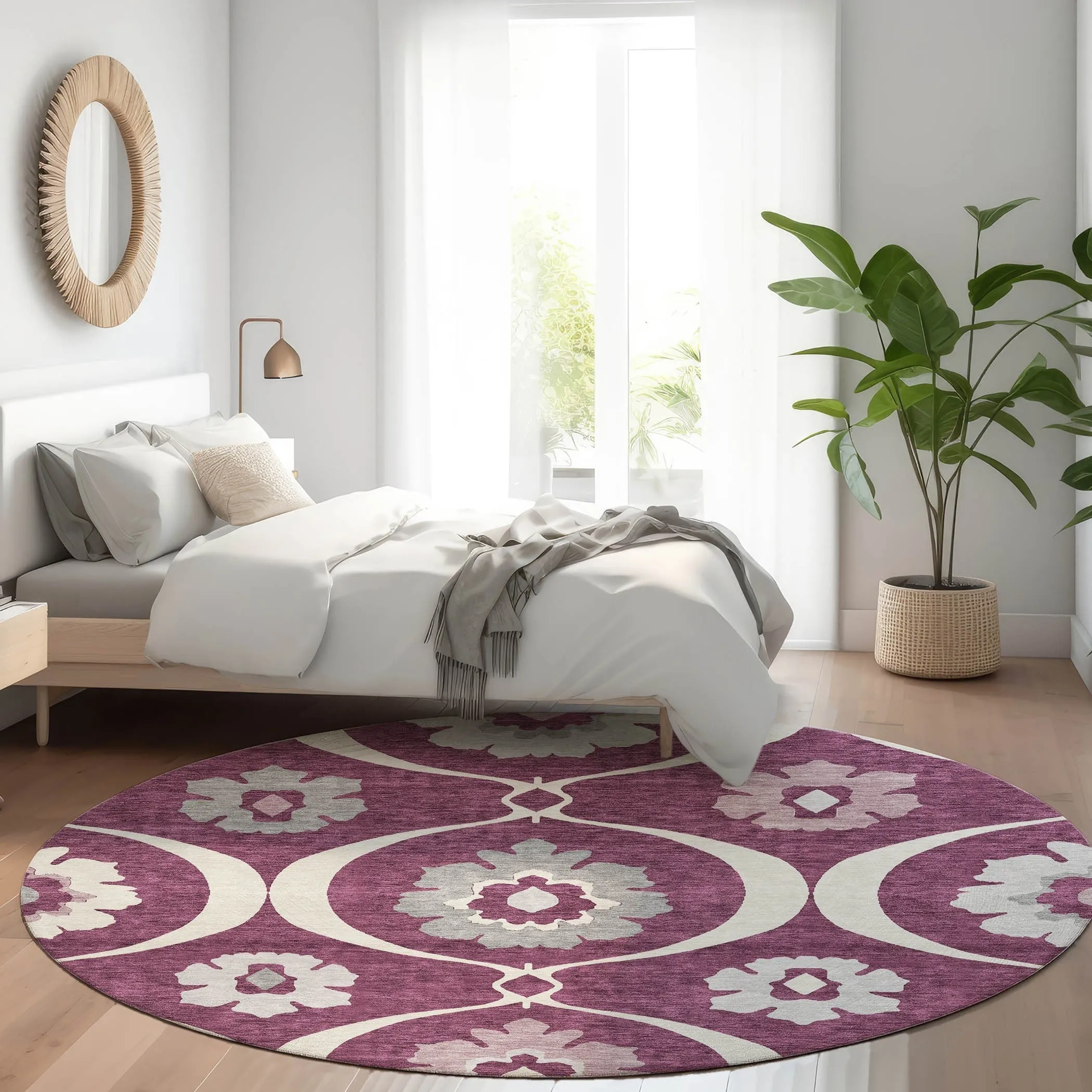 Machine Washable Indoor/ Outdoor Chantille Floral Geo Rug