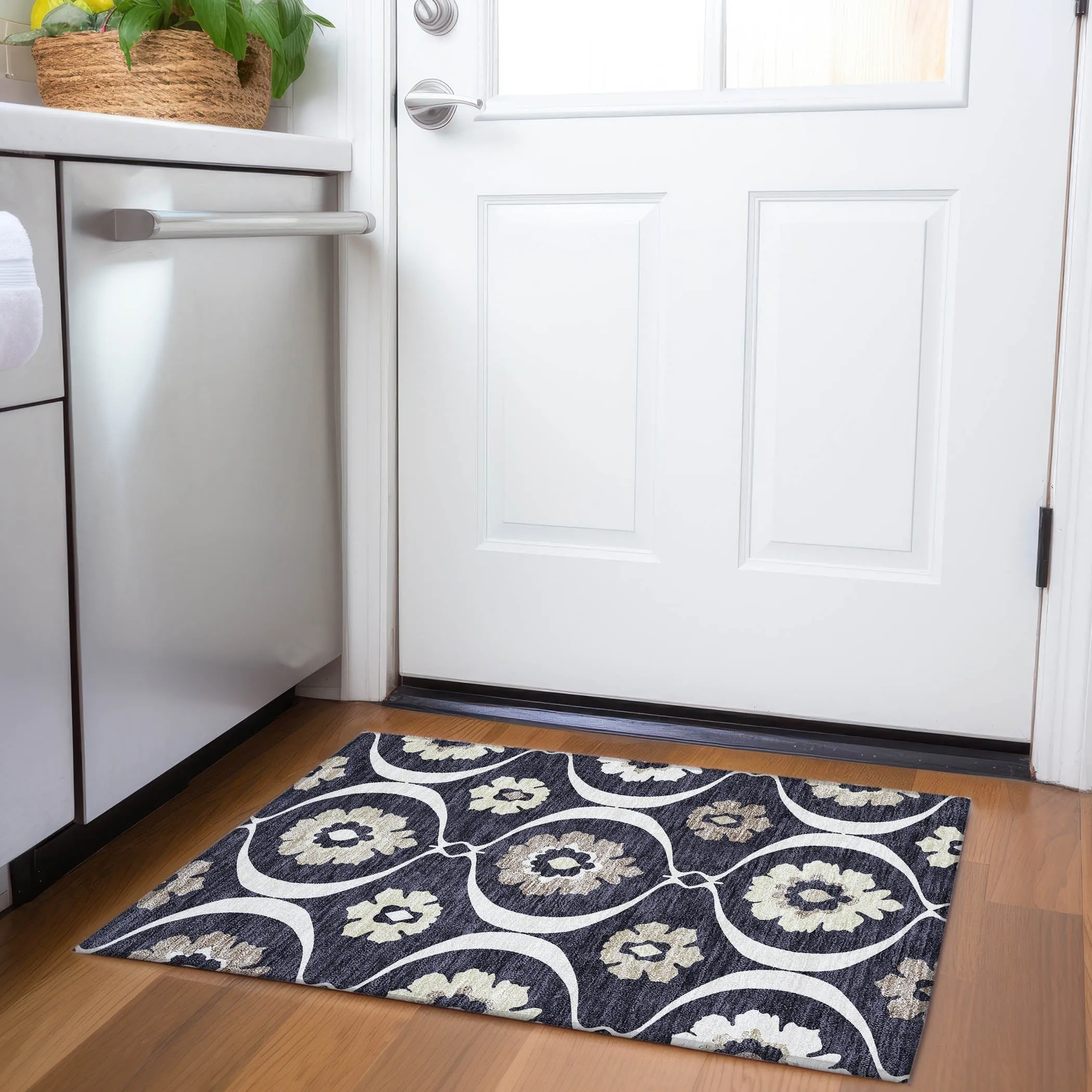 Machine Washable Indoor/ Outdoor Chantille Floral Geo Rug