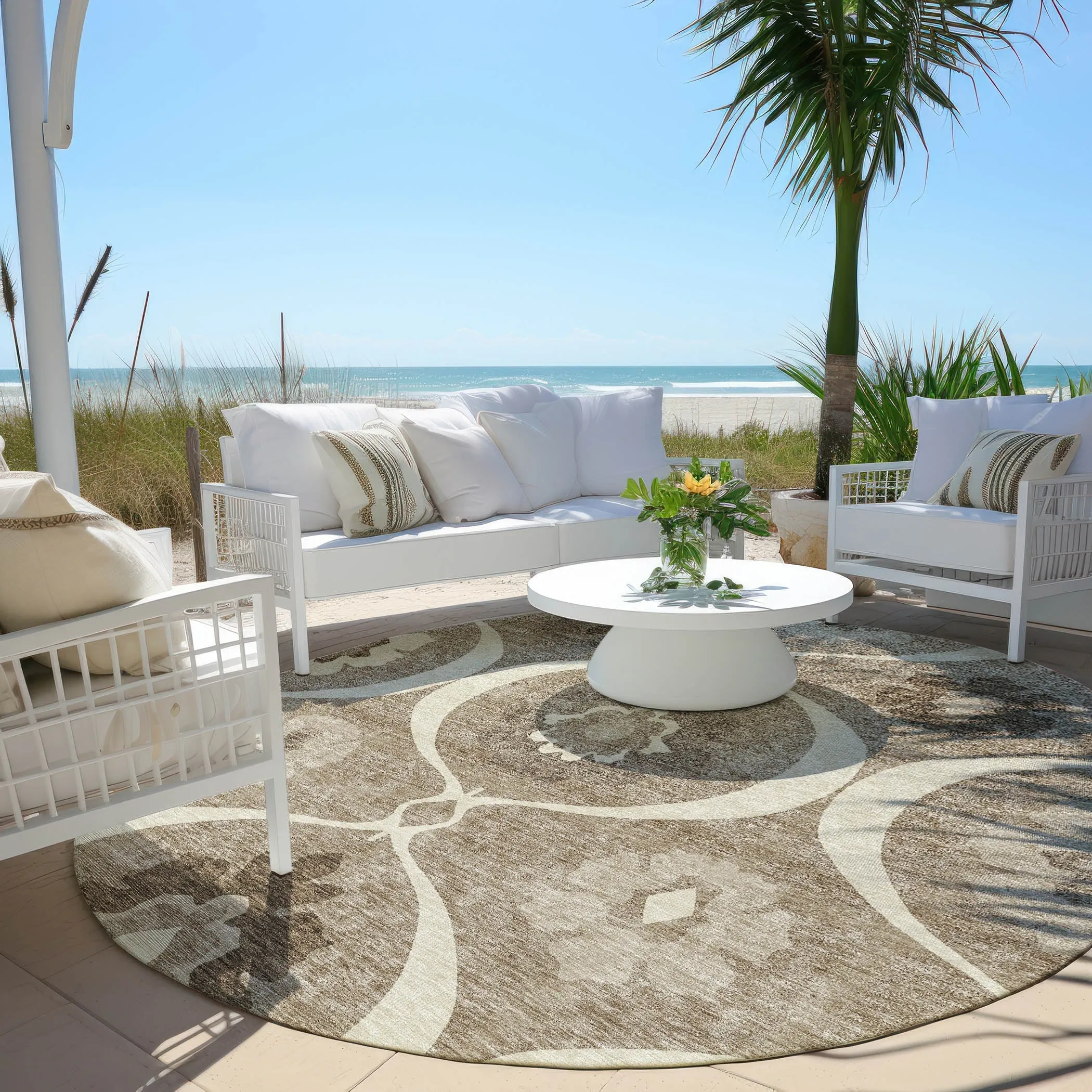 Machine Washable Indoor/ Outdoor Chantille Floral Geo Rug