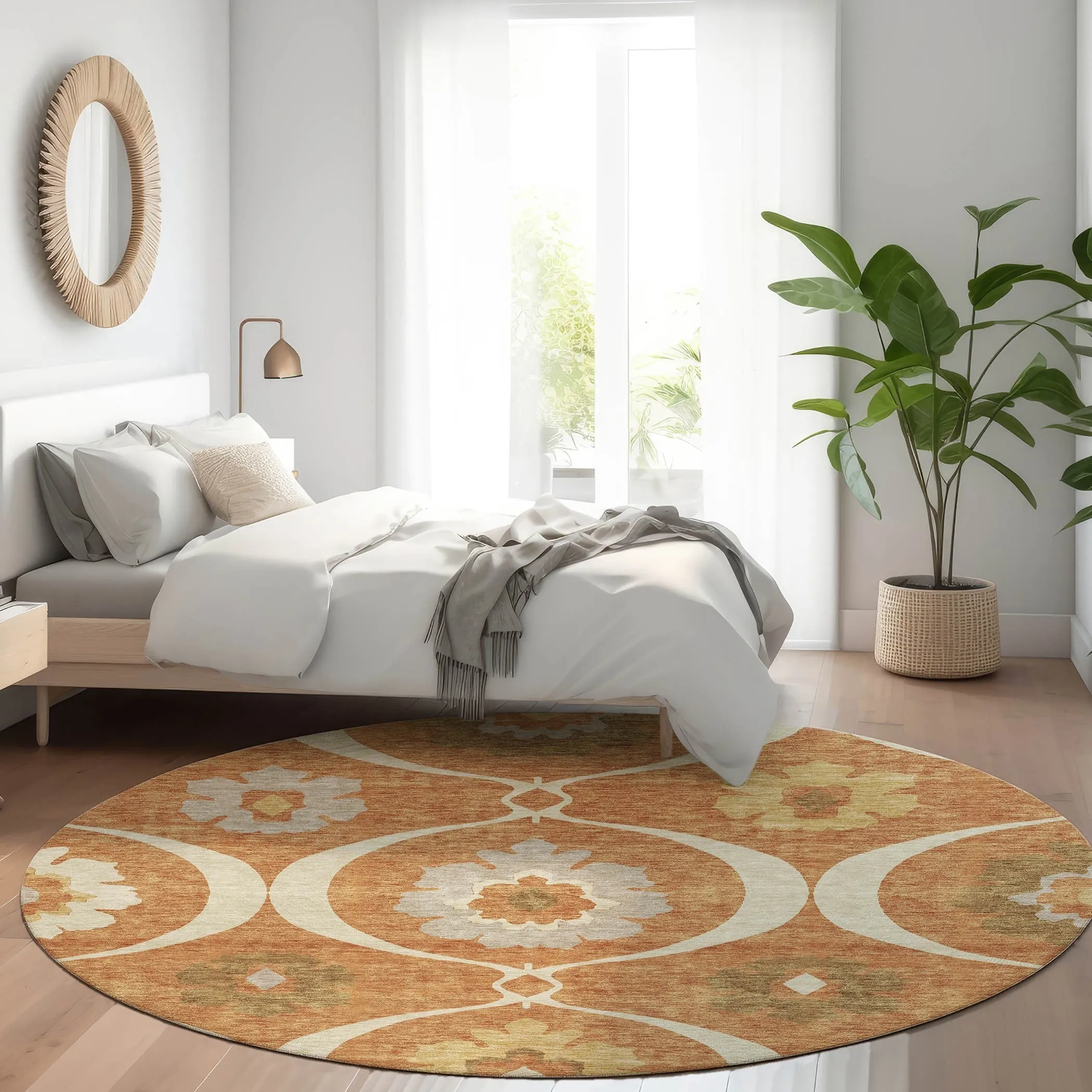 Machine Washable Indoor/ Outdoor Chantille Floral Geo Rug